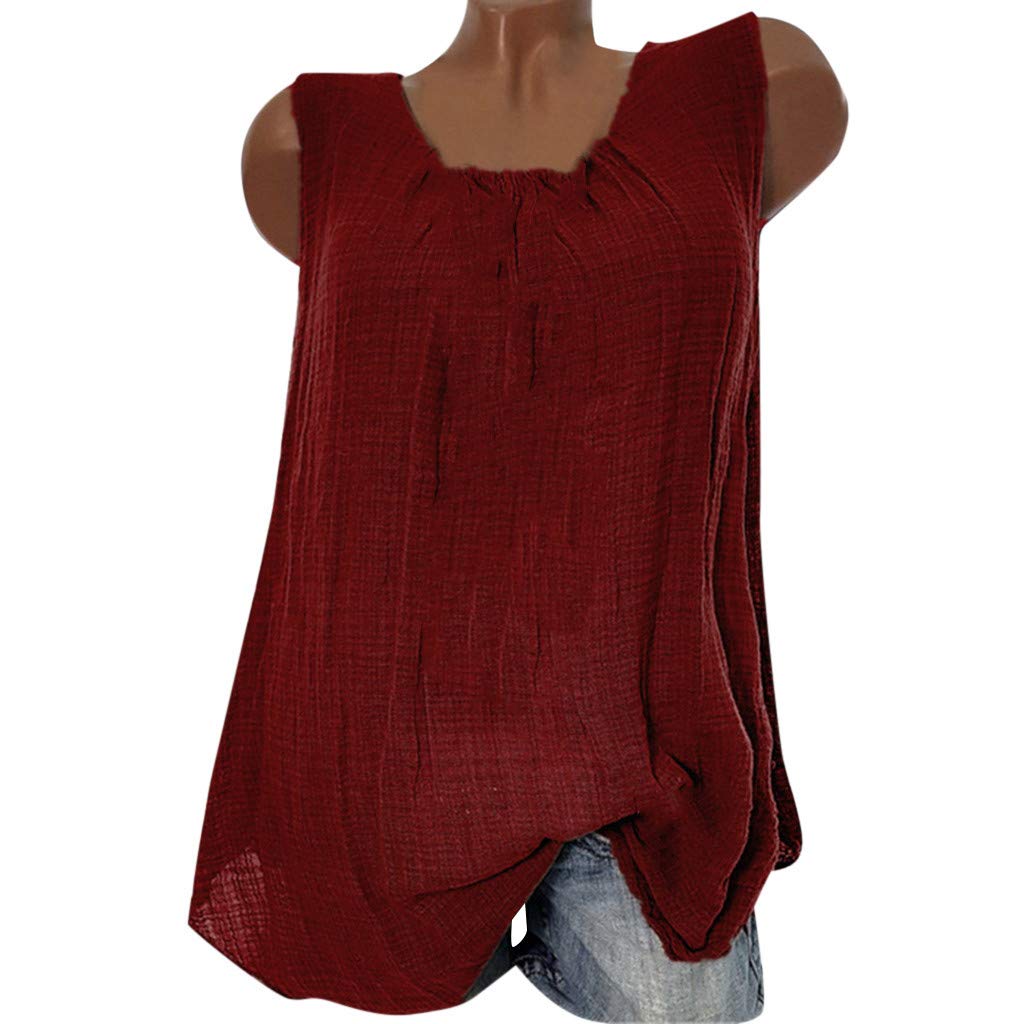 Women's Cotton Linen Sleeveless T-Shirt - Plus Size Vacation & Photoshoot Top