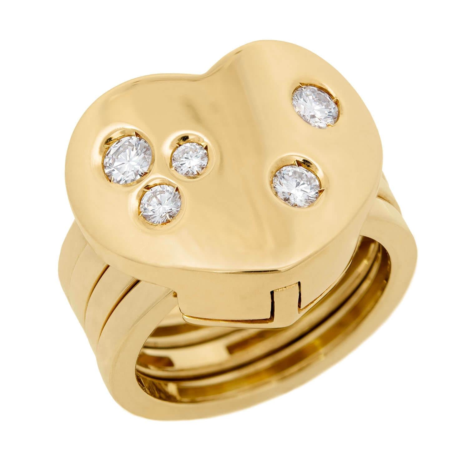 18K Gold Diamond Heart Ring for Women - 0.65ctw Four Band Elegant Jewelry - Perfect for Valentine's Day, Anniversary & Romantic Gifts