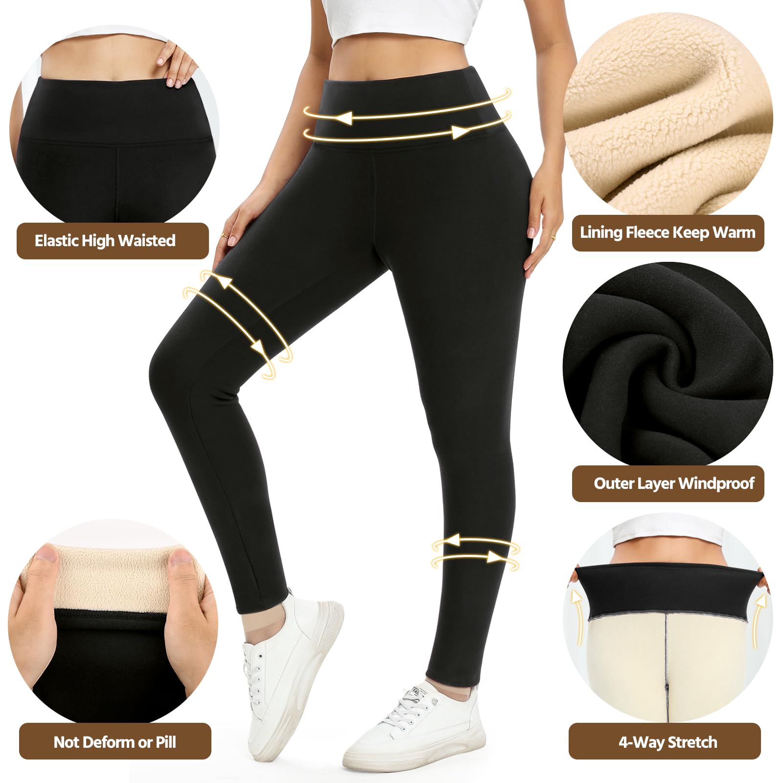 Voqeen Women's Fleece Lined Leggings - High Waisted Thermal Winter Pants with Sherpa Lining, Tummy Control & Stretch for Warmth | Perfect for Yoga, Running, Hiking & Casual Winter Outfits