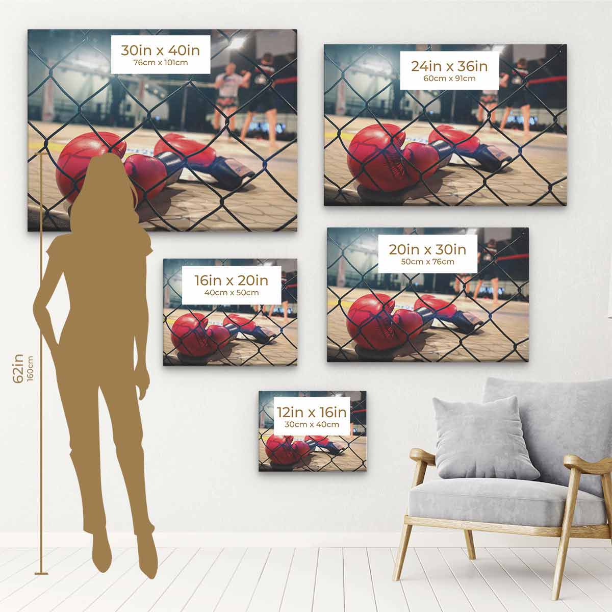 Red Boxing Wall Art Canvas 5970 - Modern Sports Decor for Gym, Man Cave & Home Office - Perfect Boxing Gift for Fighters & Fans