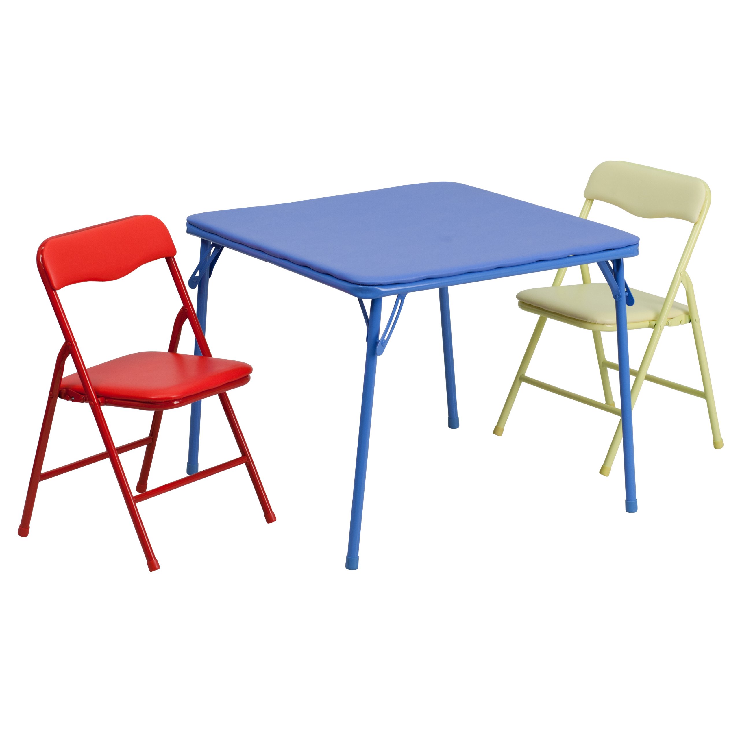 Flash Furniture Mindy Kids Colorful 3-Piece Folding Table and Chair Set - Blue Foldable Kids Furniture for Playroom, Classroom & Home Learning Activities