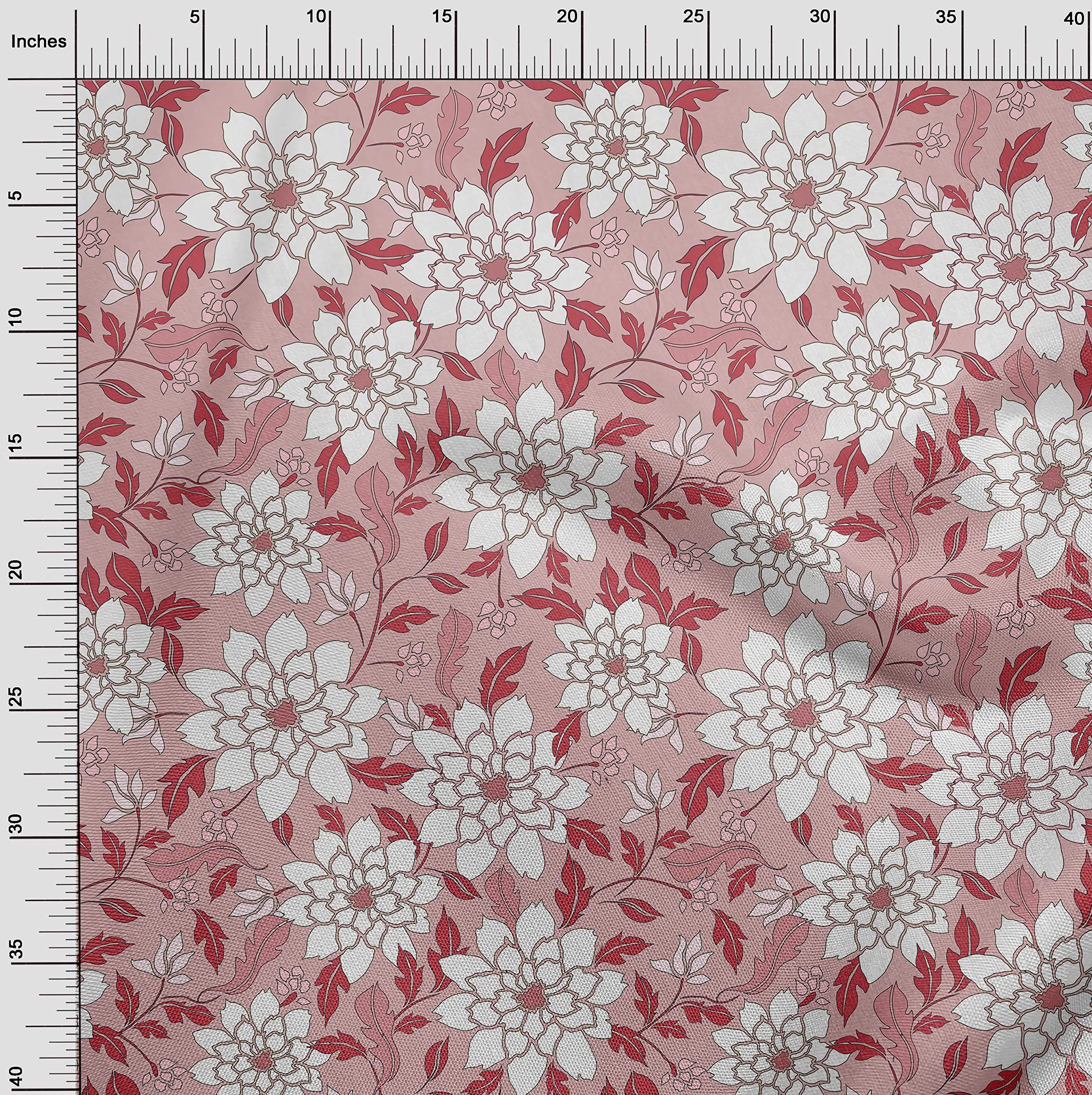 oneOone Polyester Spandex Floral Print Fabric - Light Pink Retro Dress Material 56