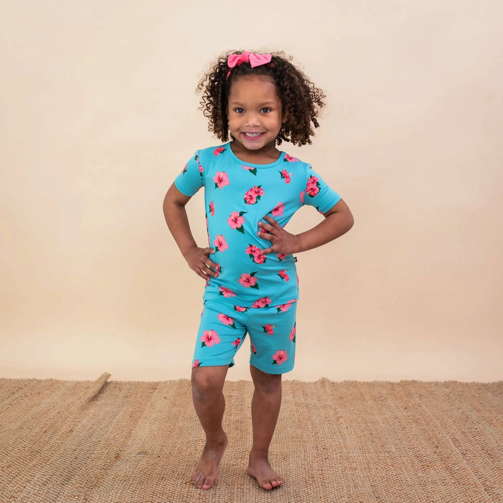 Kyte Baby Short Sleeve Organic Cotton Pajamas - Soft & Breathable Baby Sleepwear for Boys & Girls (Hibiscus Print) - Perfect for Nursery, Bedtime & Playtime