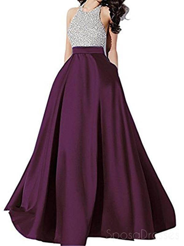 Elegant Purple Rhinestone Beaded Halter A-Line Long Evening Prom Dress - Perfect for Formal Events, Homecoming, Pageants & Special Occasions