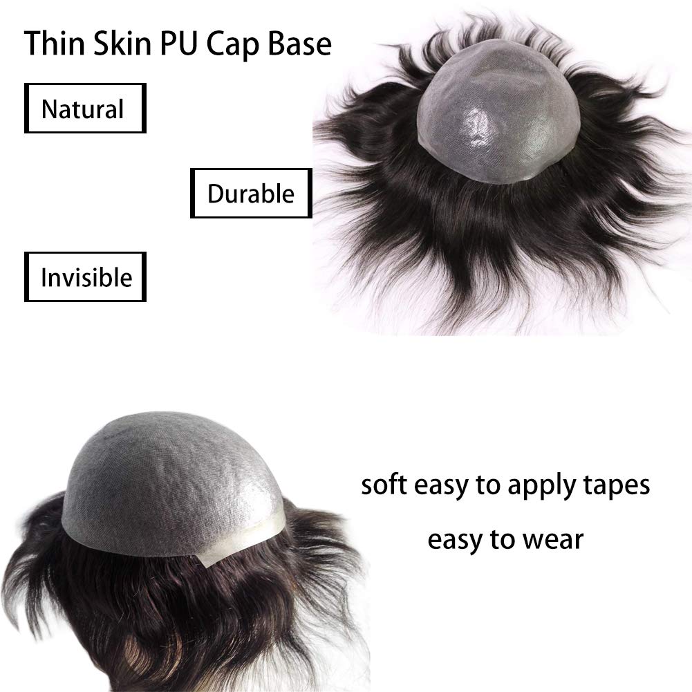 Men's Real Human Hair Toupee - 1B Off Black Thin Skin Wig for Men (8x10 Inch) | Natural Looking Hair Unit for Baldness & Hair Loss | Perfect for Daily Wear, Special Occasions & Confidence Boosting