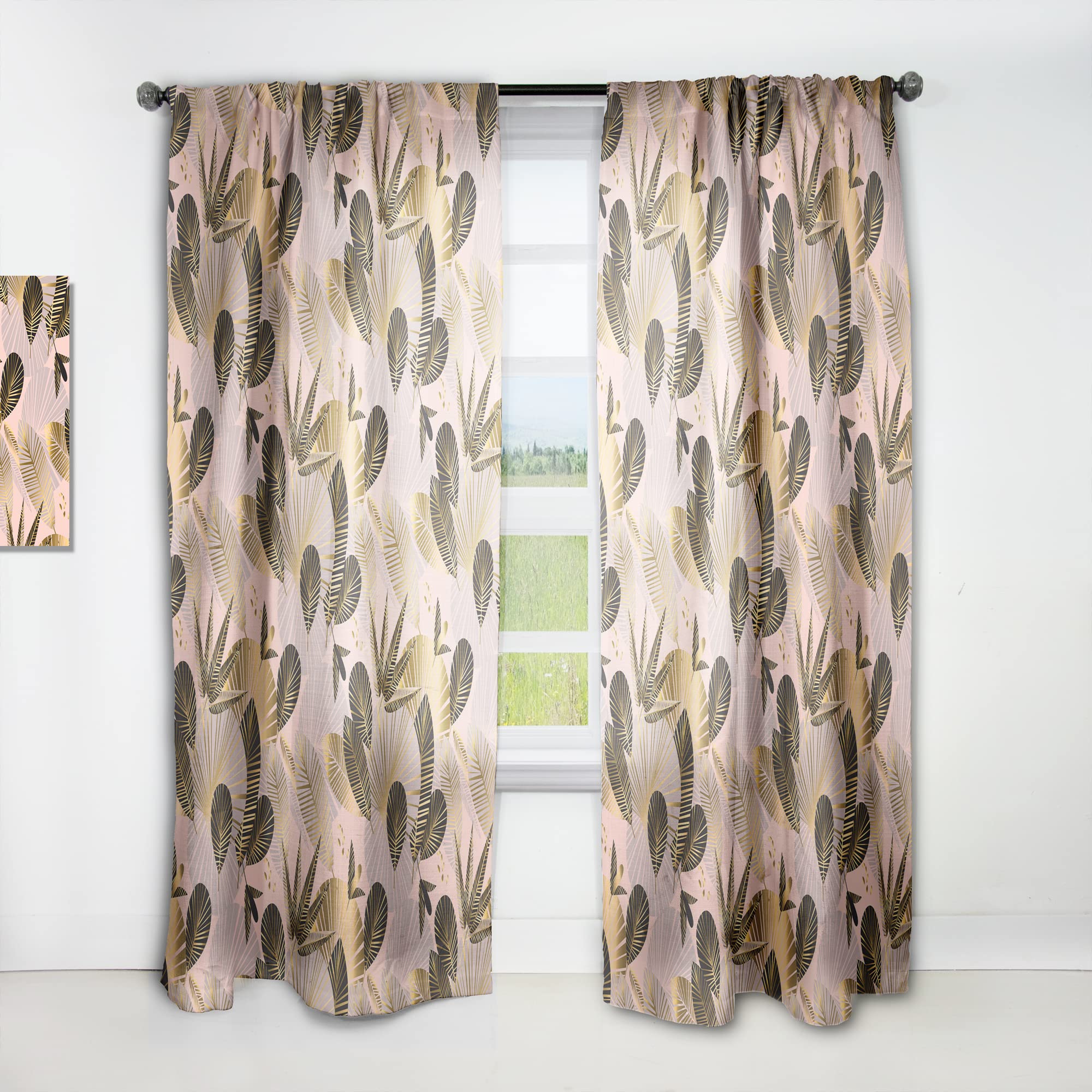 DesignQ 'Golden Foliage III' Thermal Insulated Curtains - 52x63 Inch Single Panel for Bedroom & Living Room - Elegant Home Decor for Temperature Control & Privacy