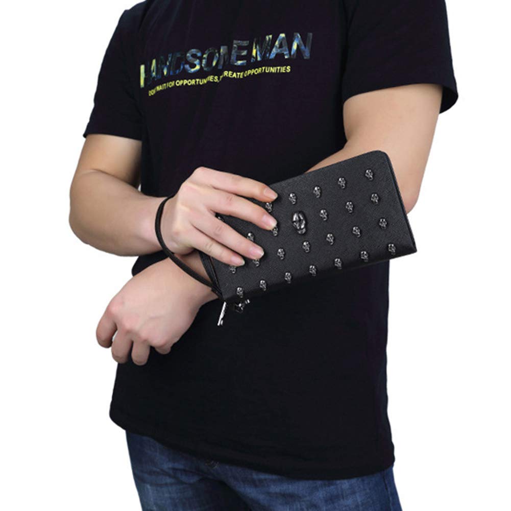 Gothic Punk PU Leather Skull Studded Card Holder Wallet for Men & Women - Stylish Zipper Purse, Clutch Handbag & Wristlet - Perfect for Night Out, Concert & Alternative Fashion