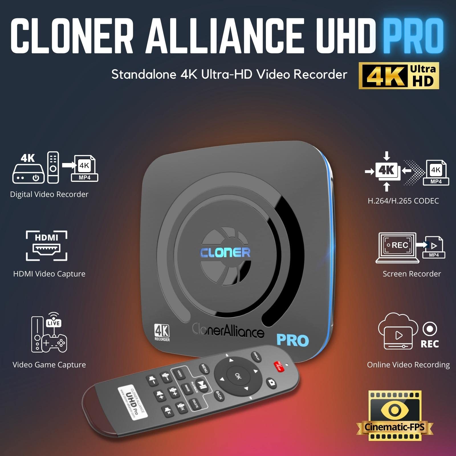 UHD Pro 4K Video Recorder - HDMI Capture DVR with H.265/H.264 Codec | Cinematic 4K@24fps/30fps Recording | No PC Needed | Perfect for Live Streaming, Gaming Capture & Professional Videography