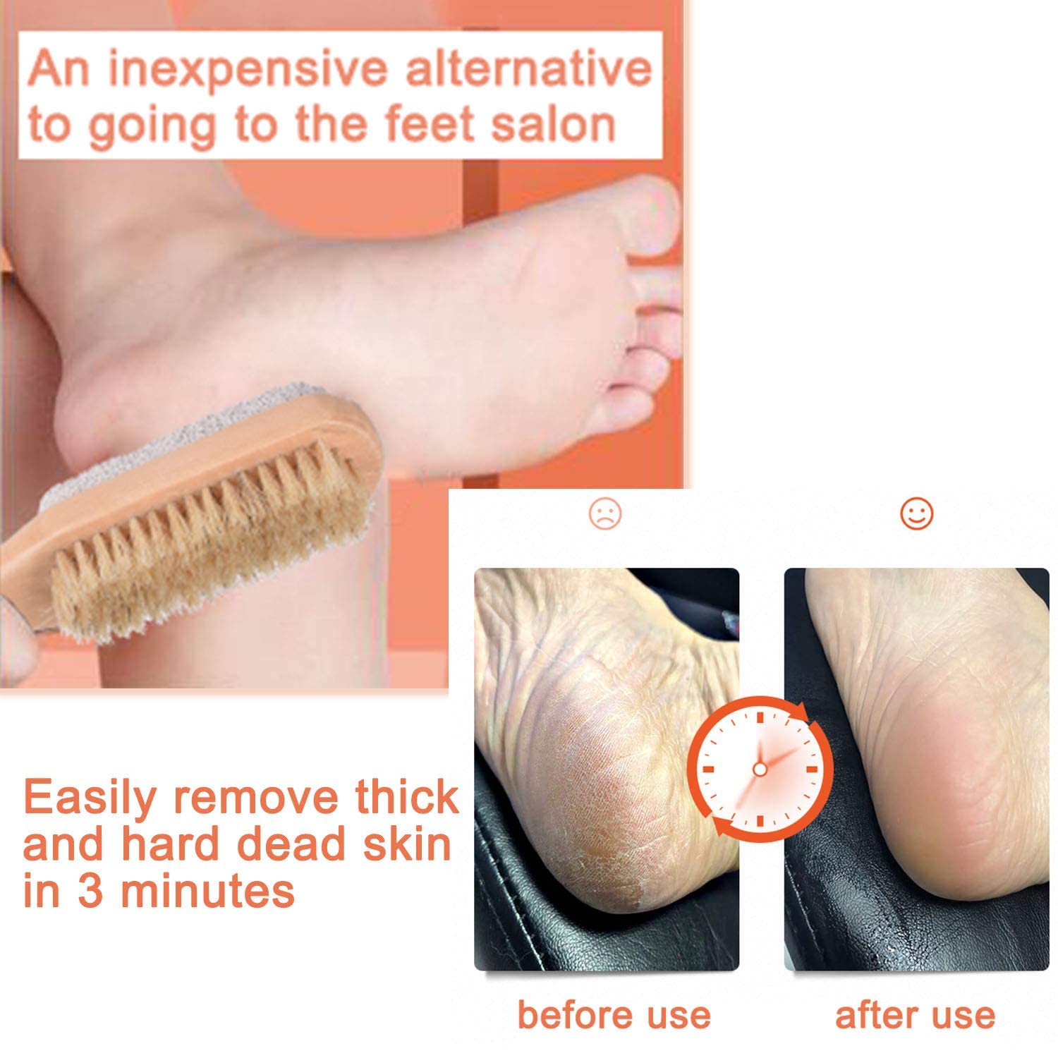 AMZGEAR Natural Pumice Stone & Wooden Foot Brush Set - Dual-Sided Exfoliating Brush with Soft Bristles for Dead Skin & Callus Removal - Perfect for Pedicure, Foot Care & Body Scrub (Pack of 1) - Ideal for Home Spa, Bath Time & Self-Care Routines