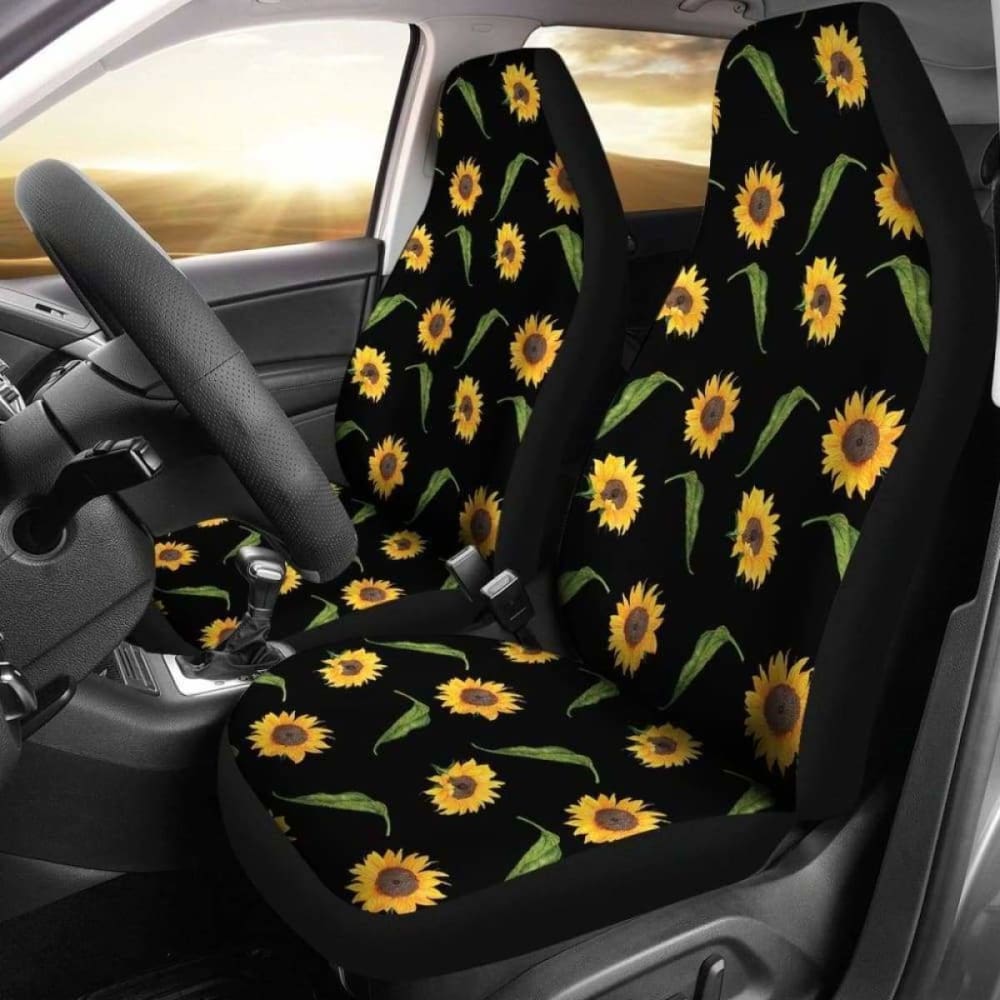Black Rustic Sunflower Car Seat Covers - Universal Fit Seat Protectors for Cars, Trucks & SUVs (105905) - Perfect for Road Trips & Daily Commute