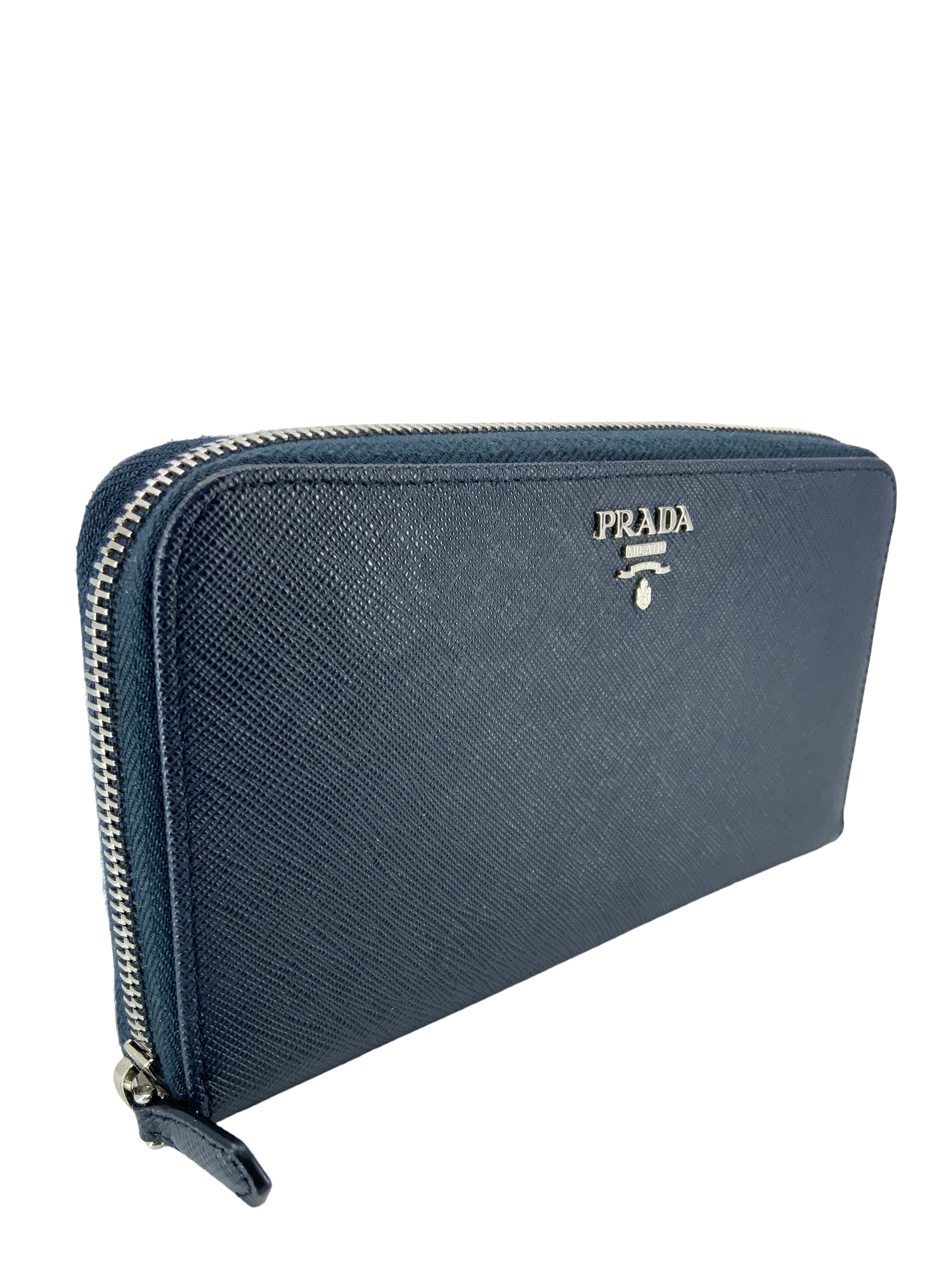 Prada Saffiano Leather Large Zip Wallet for Women | Luxury Designer Bifold Wallet with Multiple Card Slots | Perfect for Everyday Use, Travel & Business