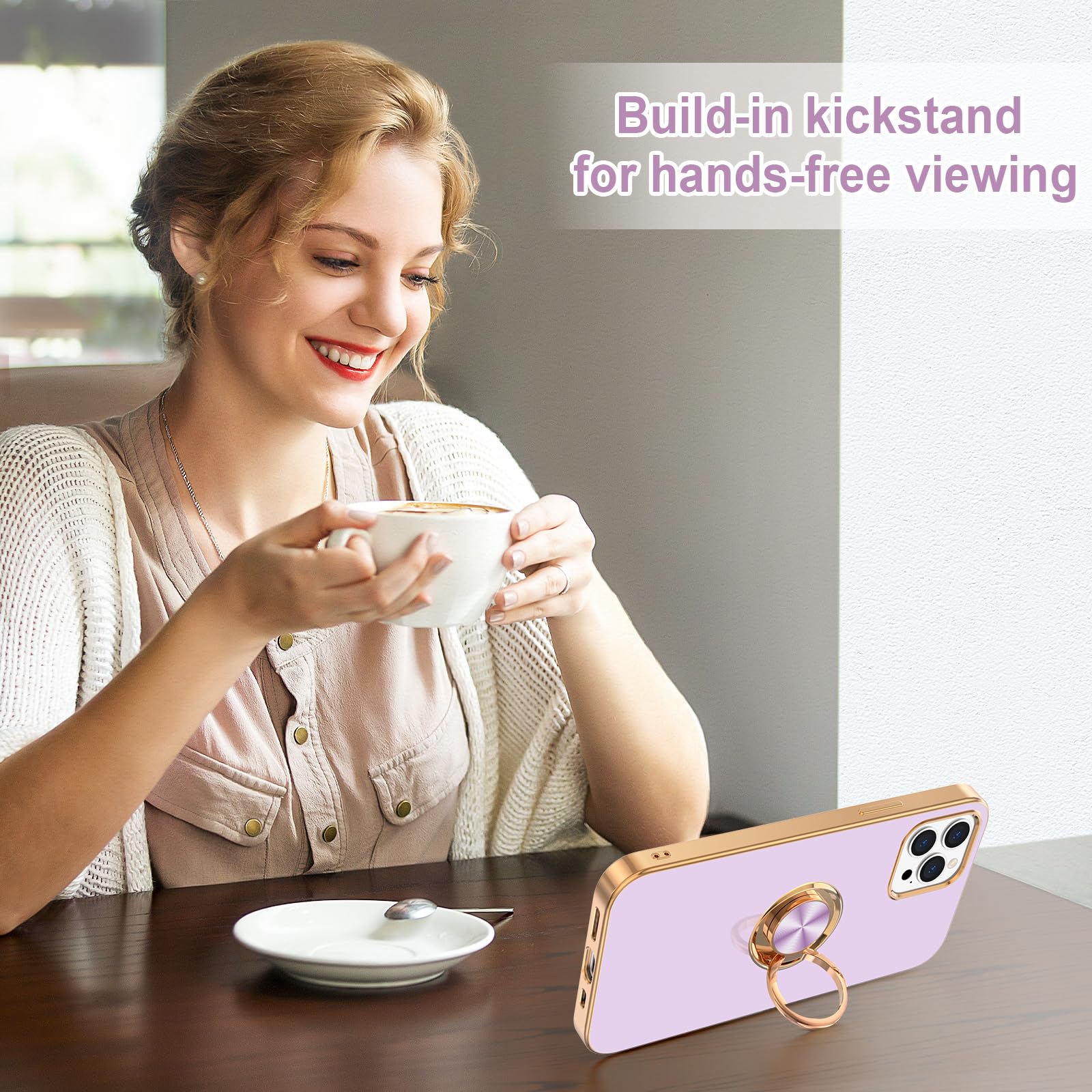 Hython iPhone 12 Pro Max Case with Rotatable Ring Stand - Purple Shockproof Cover for Women & Men | Perfect for Work & Travel