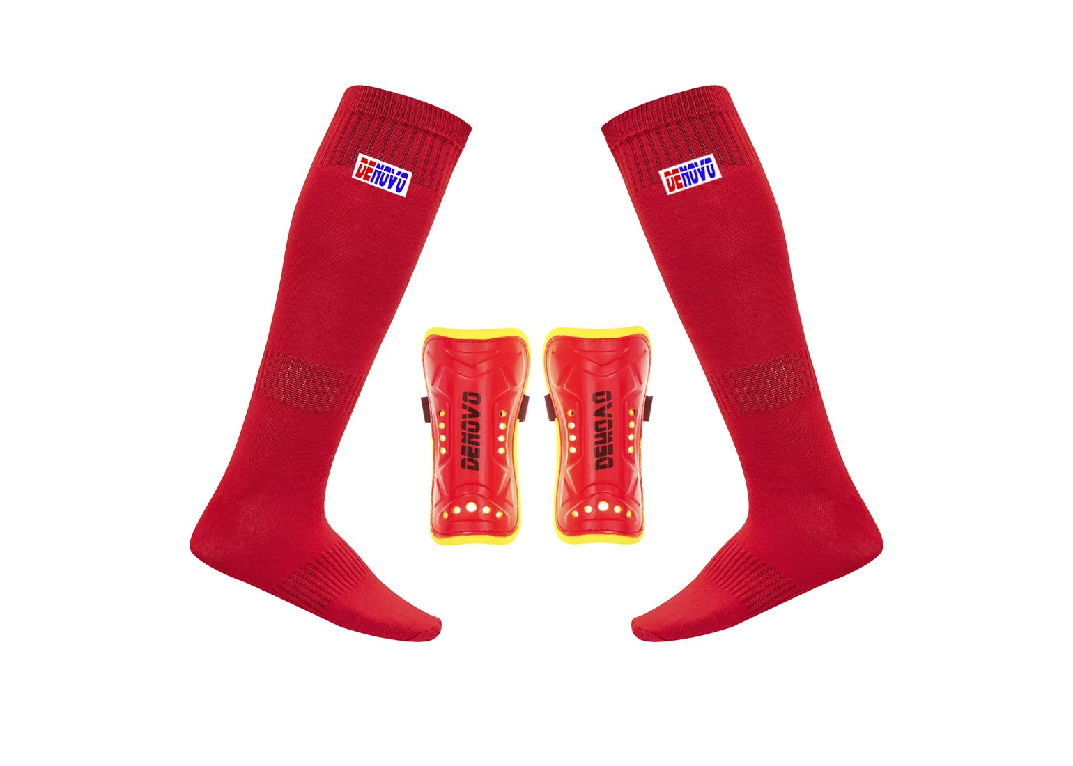 DeNovo New Shin Guard and Lycra Socks Football Kit - Soccer Protective Gear for Youth & Adults - Perfect for Training, Matches, and Football Games
