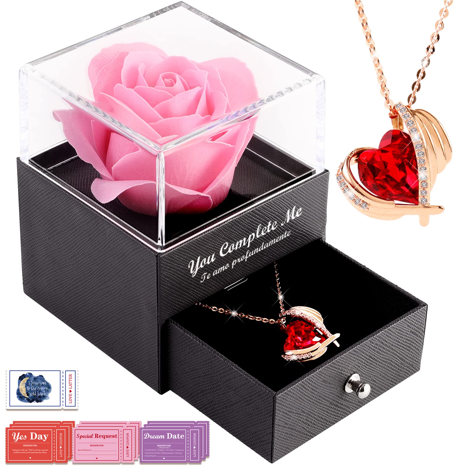 Preserved Rose Heart Necklace for Women - Real Rose Jewelry Gift for Mom, Girlfriend, Wife, Grandma, Fiance - Birthday, Anniversary, Valentine's Day Present - Perfect for Romantic Dates, Proposals & Special Occasions
