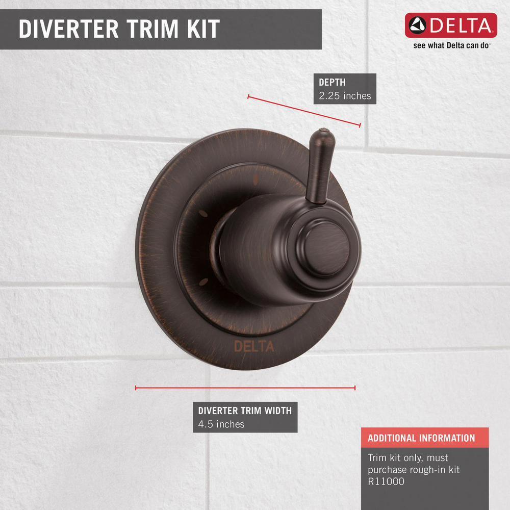 Delta T11800-RB Venetian Bronze 3-Setting Shower Diverter Trim Kit - Perfect for Bathroom Remodel & Modern Home Upgrade
