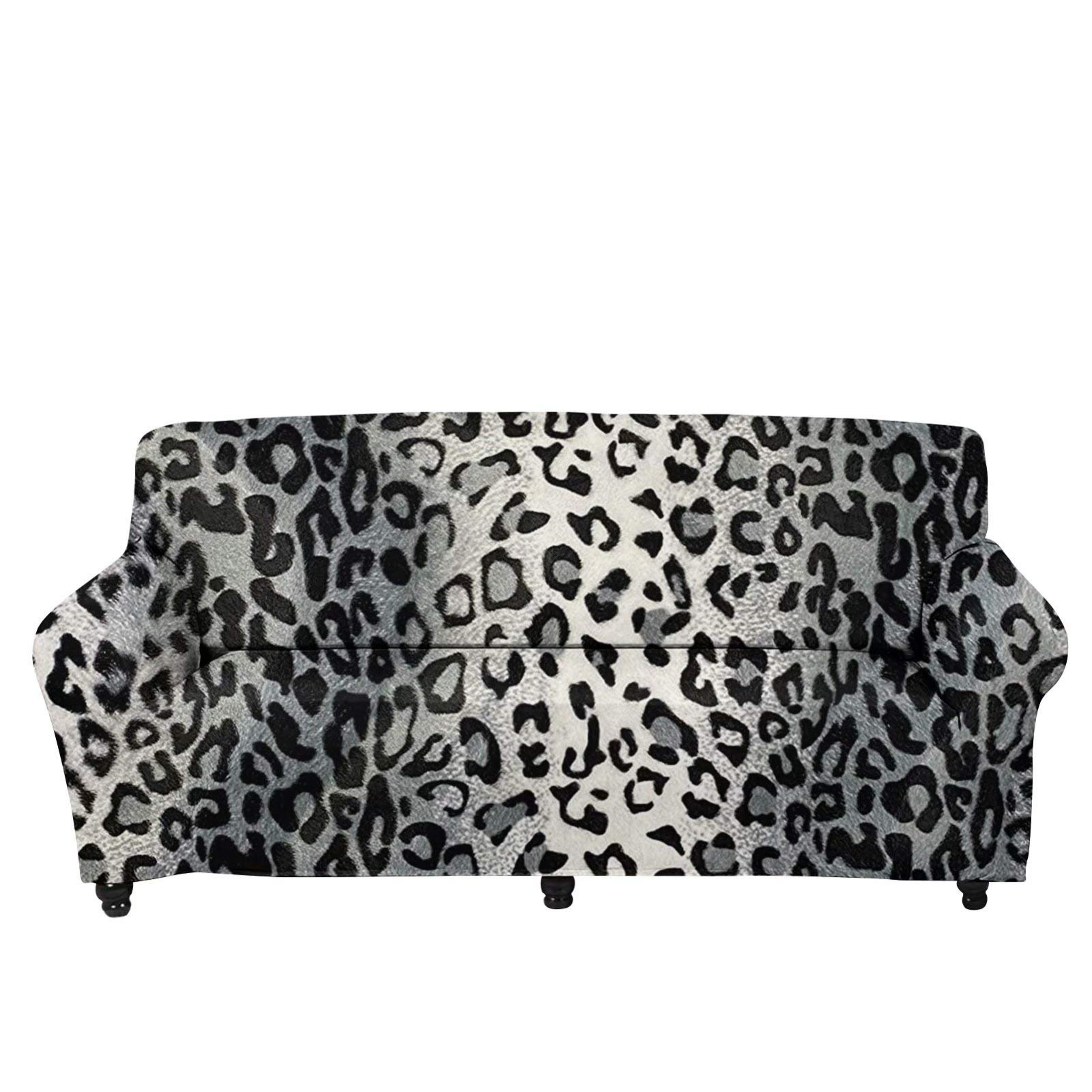Grey Leopard Print Stretch Sofa Slipcover - Soft Couch Cover for Living Room Furniture Protector - Fits Armchair, Loveseat & 3/4 Seater Sofas - Perfect for Home Decor, Pet Protection & Spill Prevention