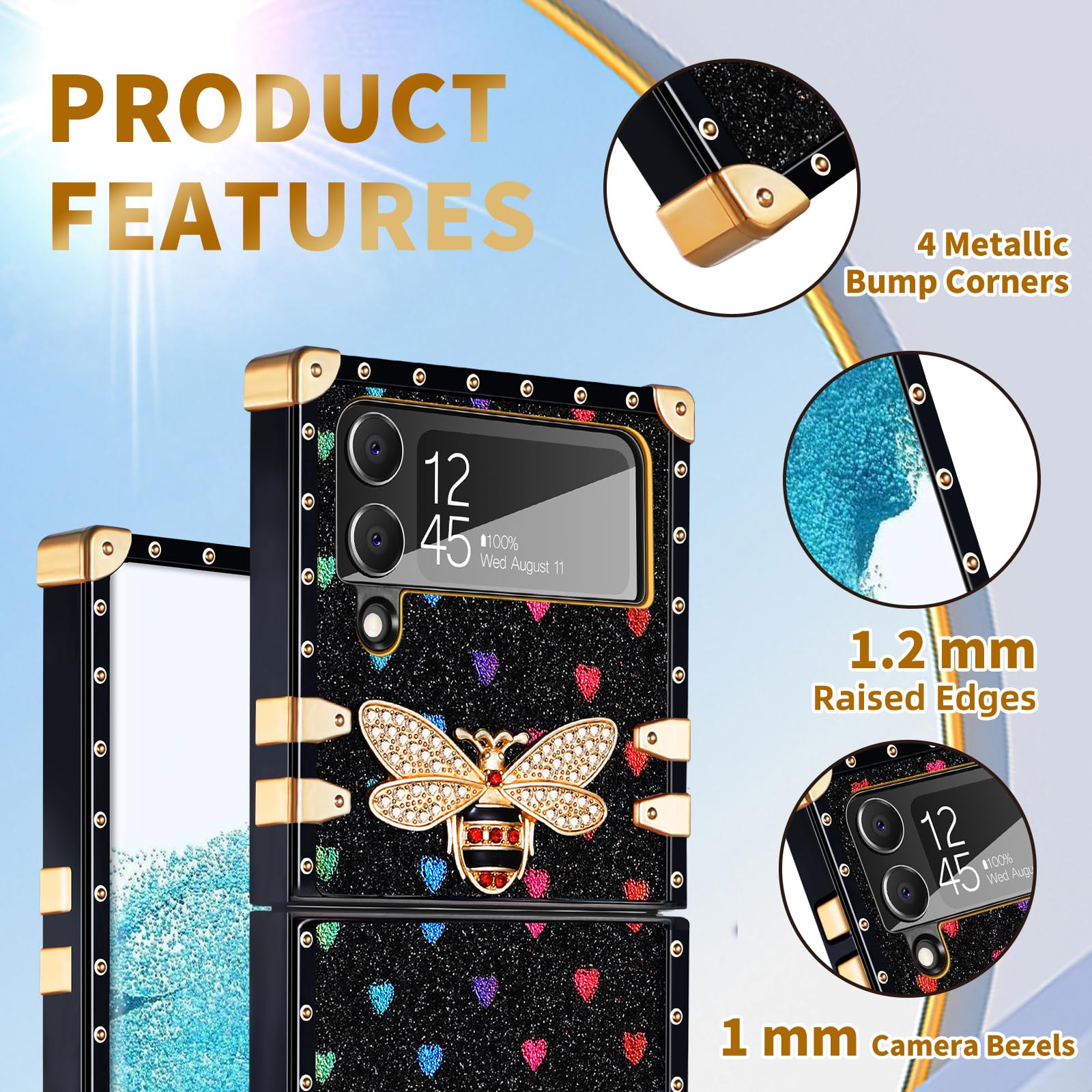 Samsung Galaxy Z Flip 3 Case with Ring Stand - Stylish Bee Design for Women | Perfect for Work & Travel