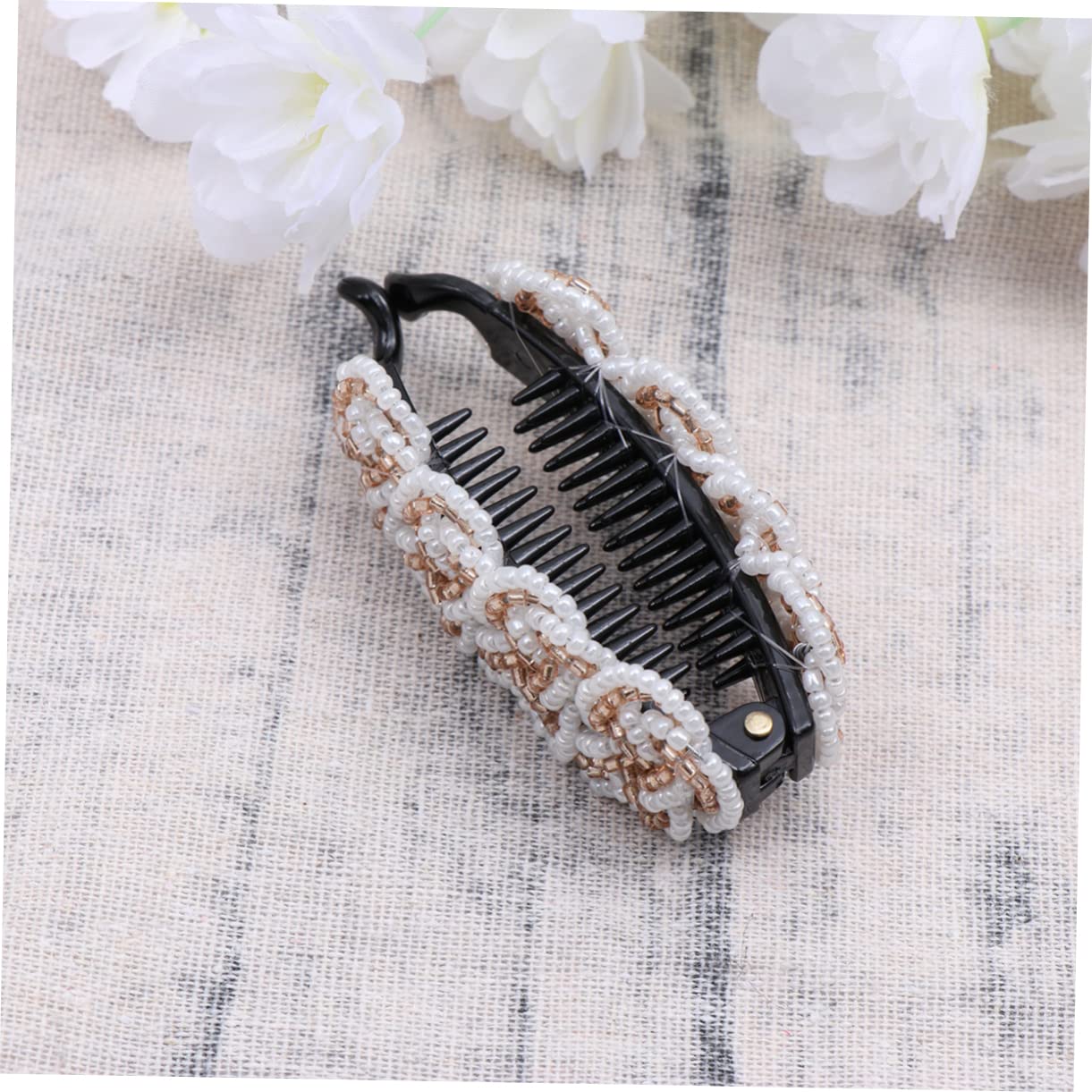FOMIYES Acrylic Bead Hair Clip - Vertical Ponytail Holder for Women & Girls, Fashion Hair Accessories (Rice White/Light Brown) | Perfect for Parties, Weddings & Daily Styling