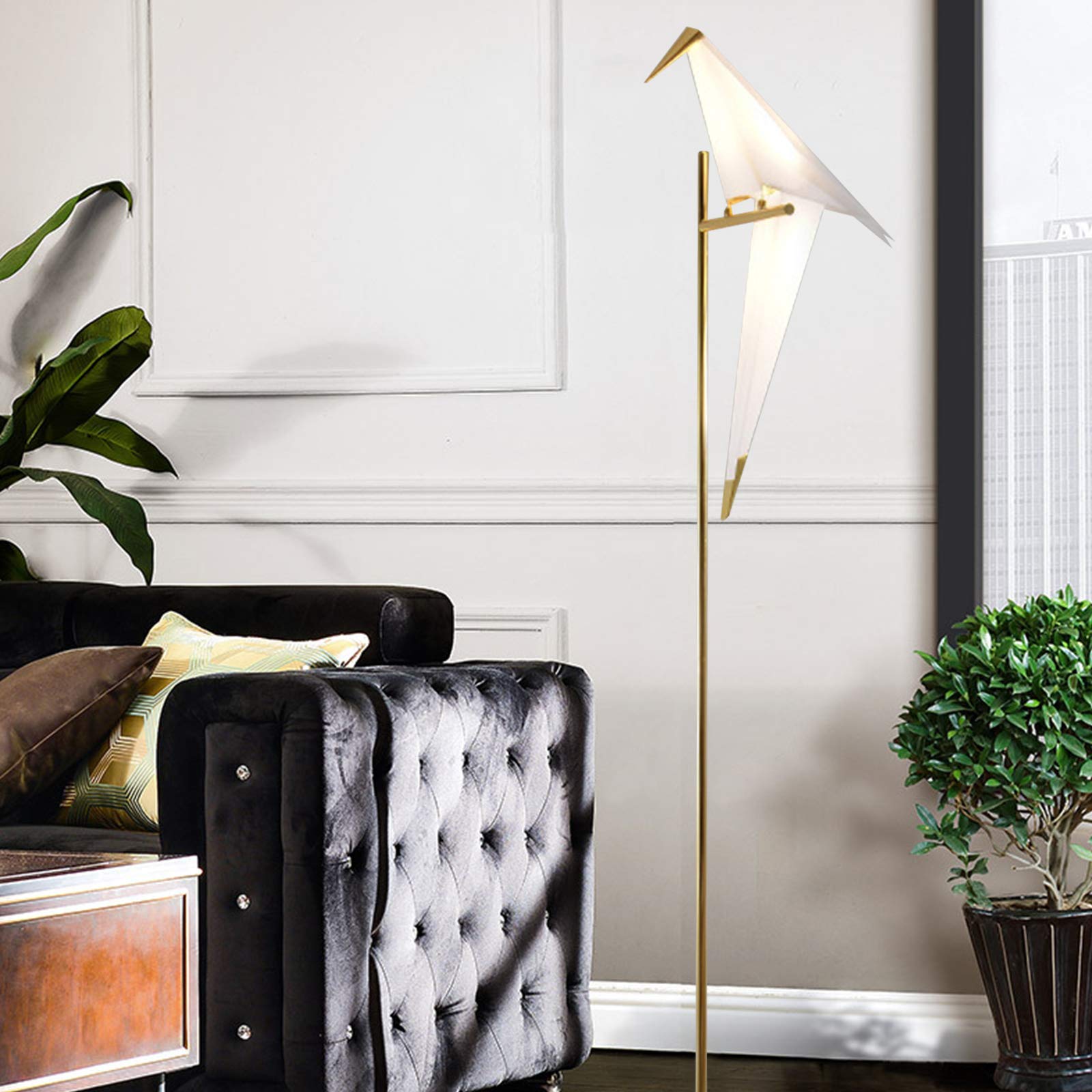 YIYIBYUS Nordic Paper Crane LED Floor Lamp - Creative PP Electroplated Modern Lighting for Living Room, Bedroom, Bedside & Study - Home Decor Accent Light (110V) | Perfect for Cozy Nights, Reading Nooks & Contemporary Interior Design