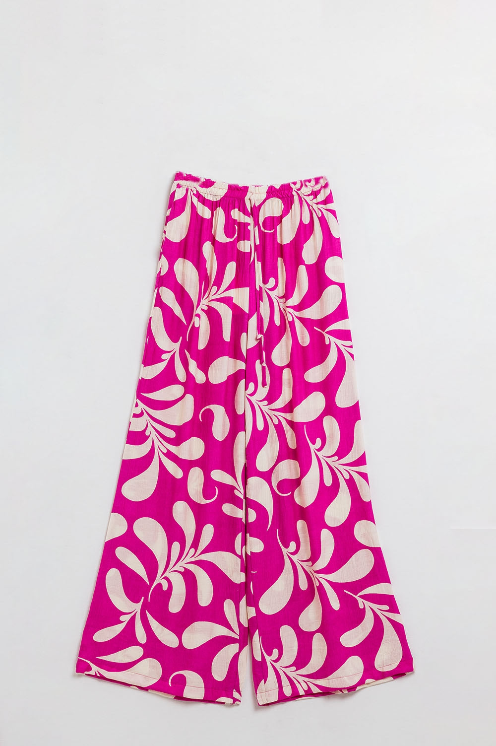 Women's Floral Print Fuchsia Elastic Waist Straight Leg Pants - Casual & Office Wear for Everyday Comfort