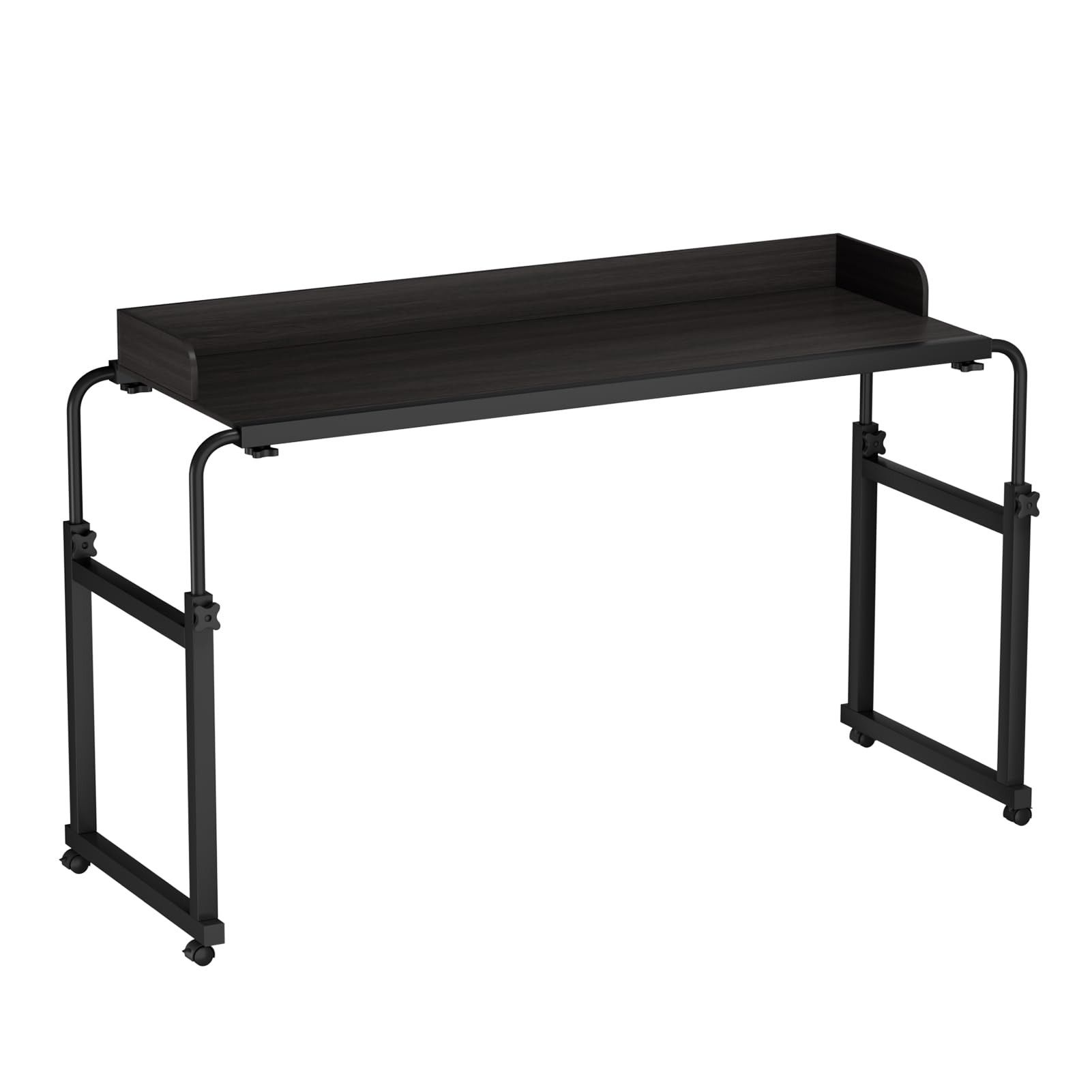 Adjustable Height Overbed Table with Wheels - Mobile Laptop Desk for Standing Workstation, Rolling Over-the-Bed Desk with Raised Baffle - Perfect for Home Office, Bedroom, Hospital & Workspace (Black)