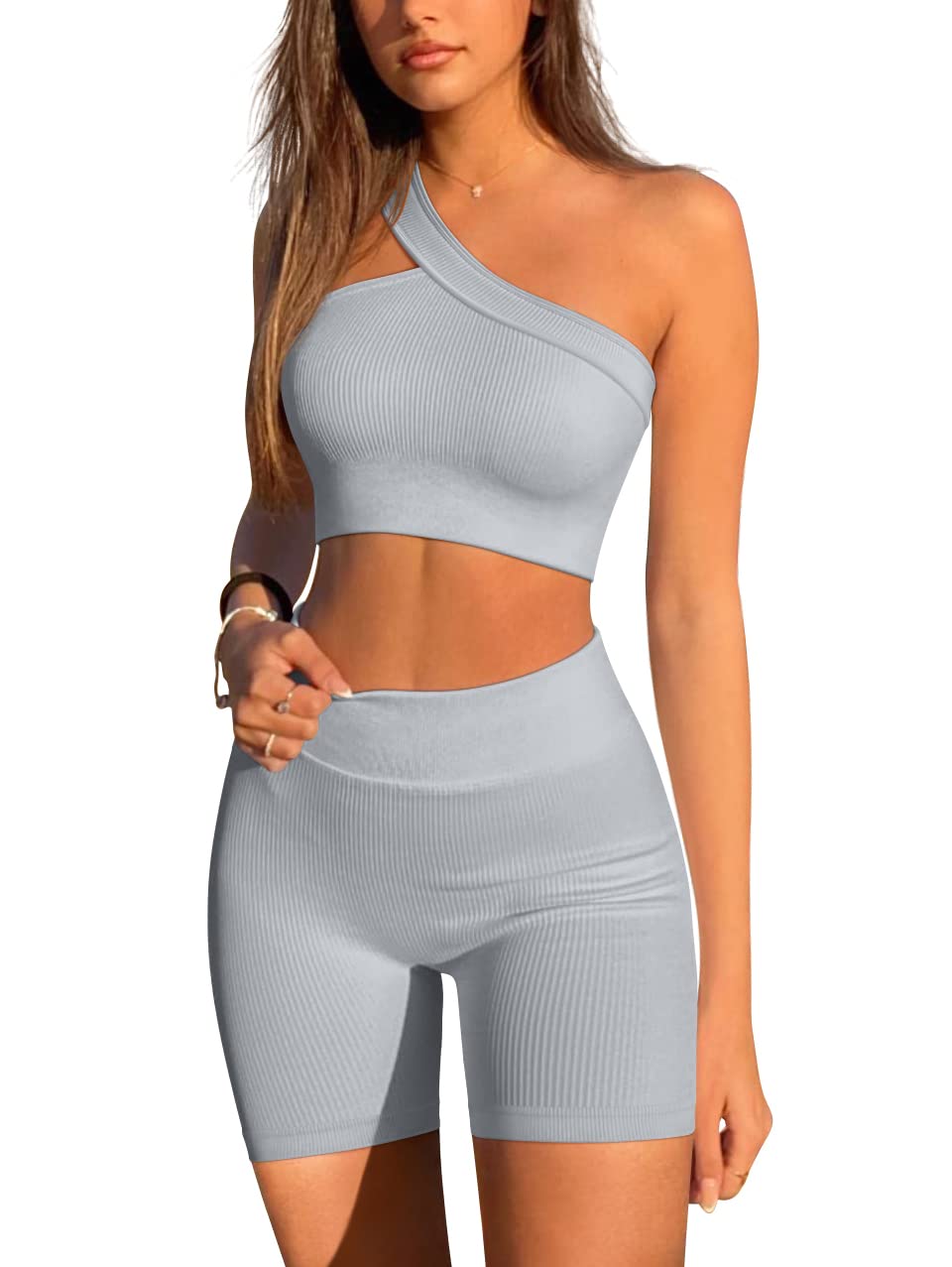 LNSK Women's 2-Piece Seamless Ribbed Workout Set - Sexy Yoga Shorts & Top for Gym, Running & Fitness | Perfect for Yoga, Pilates & Active Lifestyle