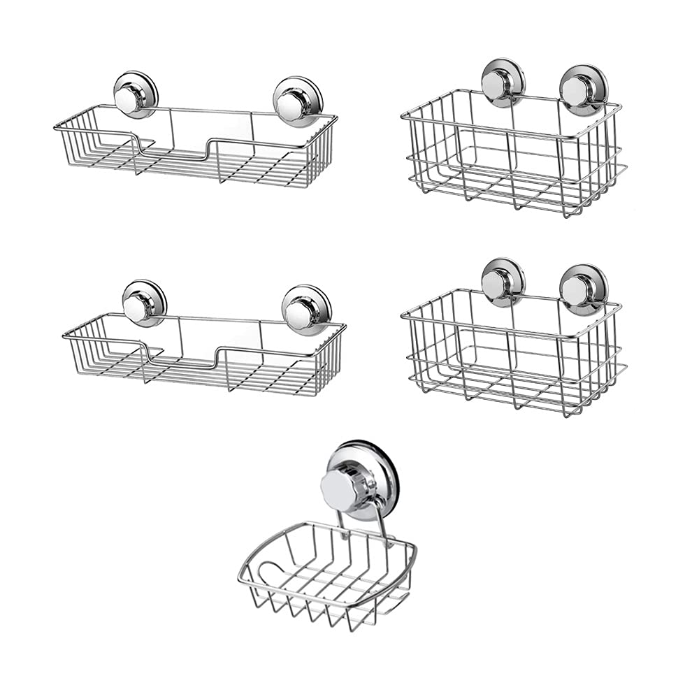 SANNO Heavy Duty Suction Cup Shower Caddy - Rustproof Bathroom Organizer with Deep Storage Basket for Shampoo, Soap & Toiletries - Perfect for Small Bathrooms, Apartments & Dorm Showers
