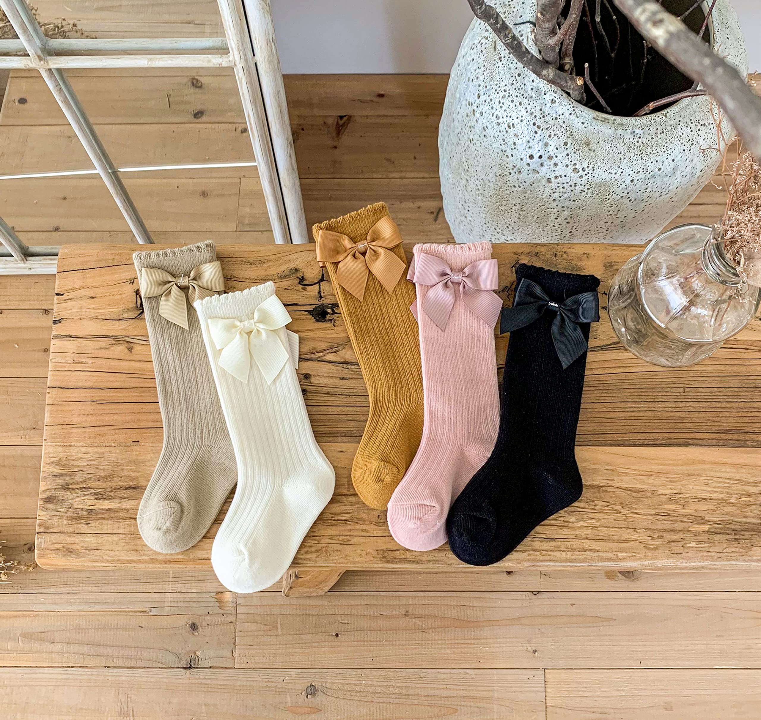 Little Girls Knee High Socks with Bowknot - Princess Dress Knit Socks for Toddlers - Mary Jane Socks & Uniform Stockings - Perfect for School, Parties & Dress-Up