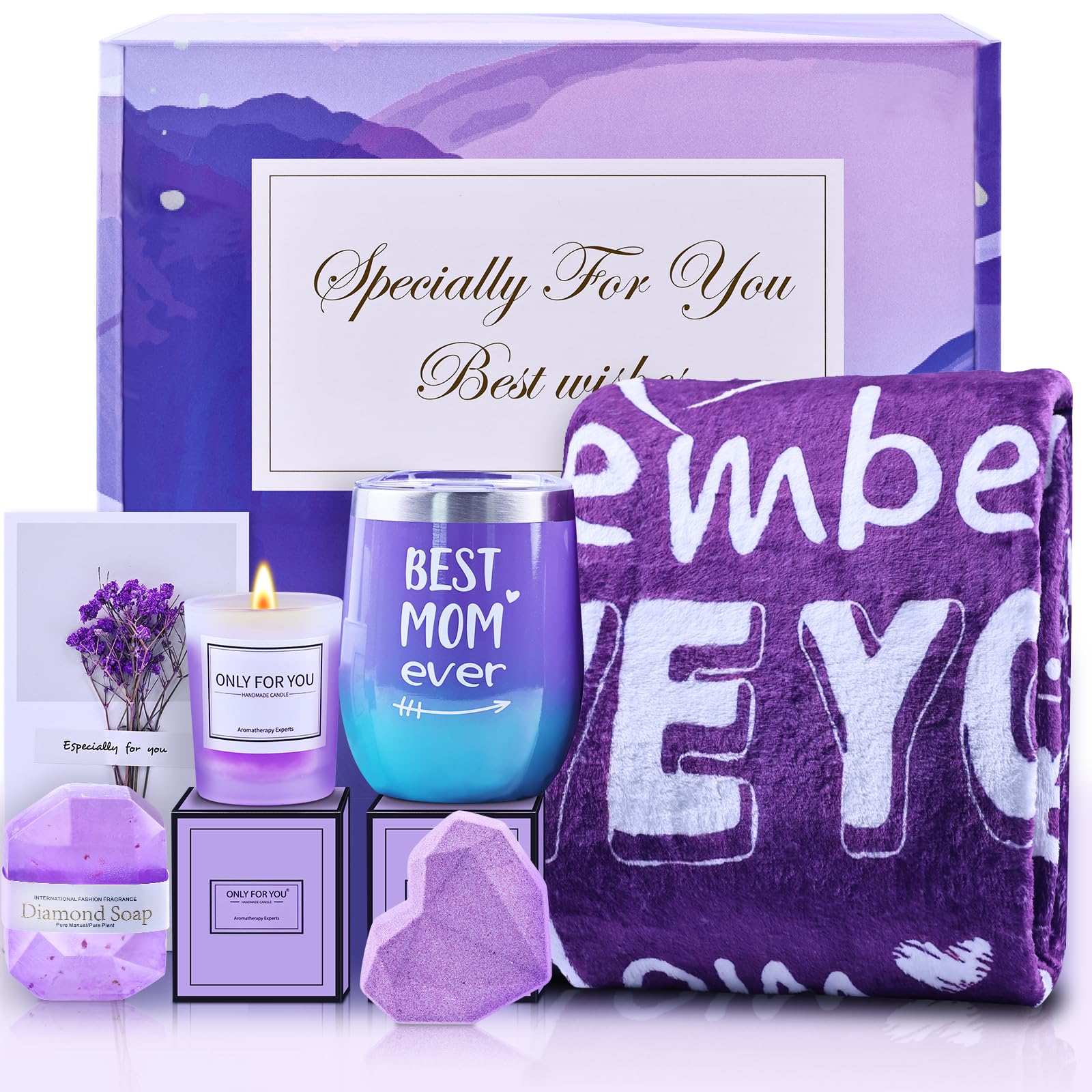 Luxury Spa Gift Set for Mom - Purple Flannel Blanket, Birthday & Mother's Day Gifts from Daughter or Son - Perfect for Relaxation, Christmas & Special Occasions