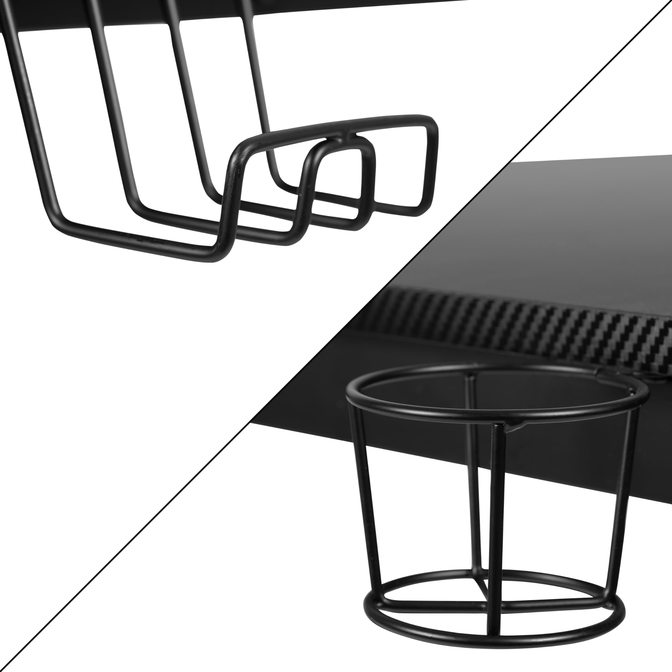 EMMA + OLIVER Black Pink Gaming Desk Bundle with Cup Holder & Headphone Stand - Cable Management System for PC Gaming Setup - Perfect for Home Office, Streaming & Esports Stations