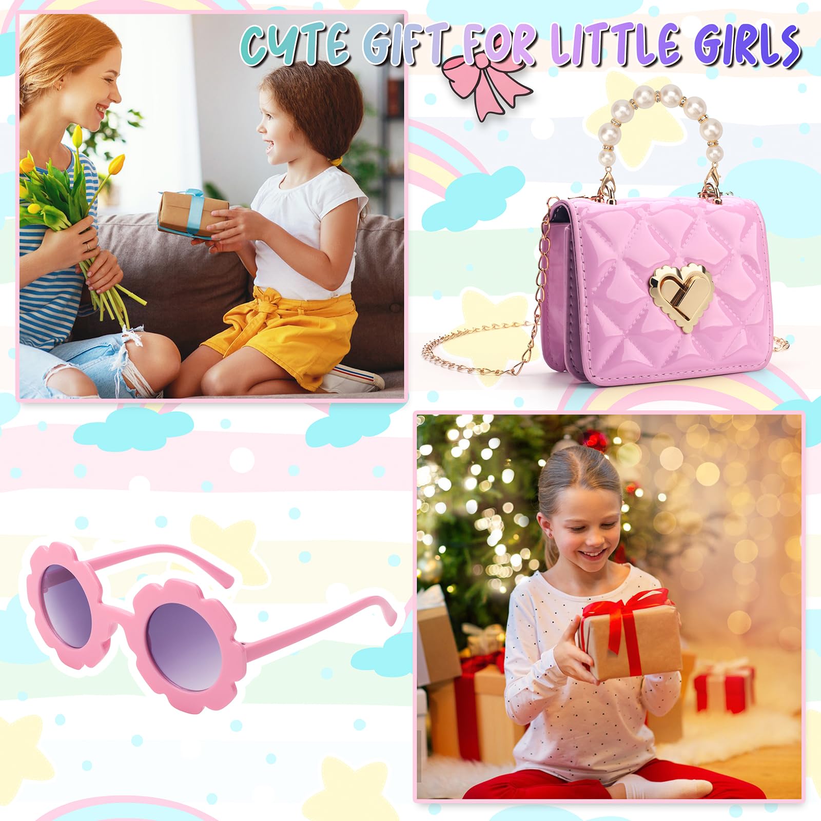 RSXING Girls Crossbody Bag for Kids Toddler - Adjustable Strap Mini Purse for 3-6 Year Olds - Birthday Gift, School, Party & Travel Accessory