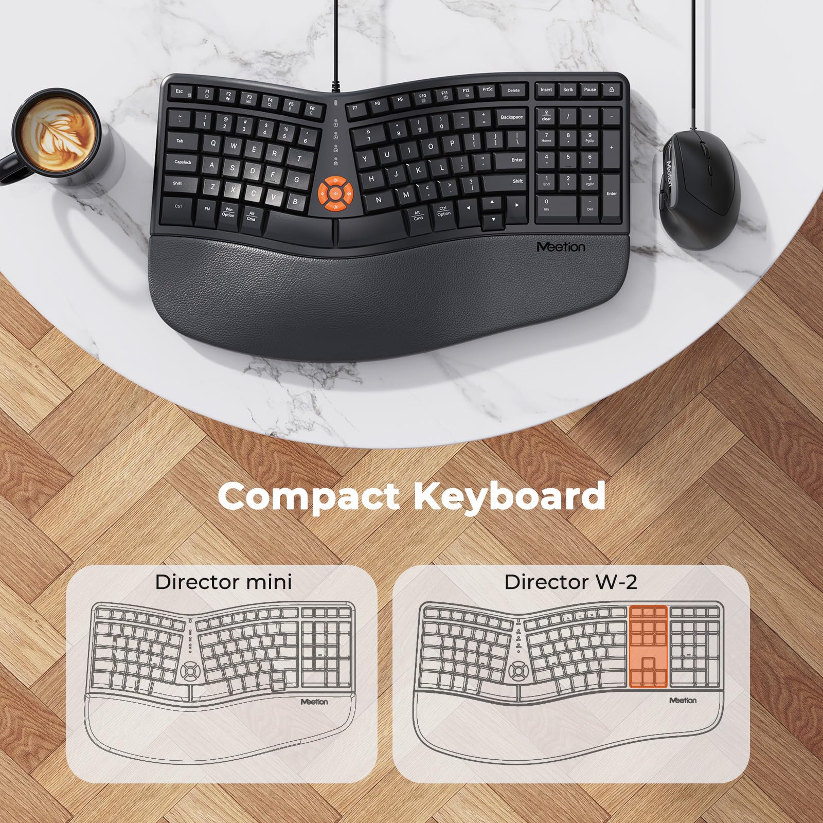 MEETION Ergonomic Wired Keyboard and Mouse Set - Split Design with Cushioned Wrist Rest & Vertical Mouse - Natural Typing for Windows/Mac - Perfect for Office, Gaming & Long Computer Work Sessions