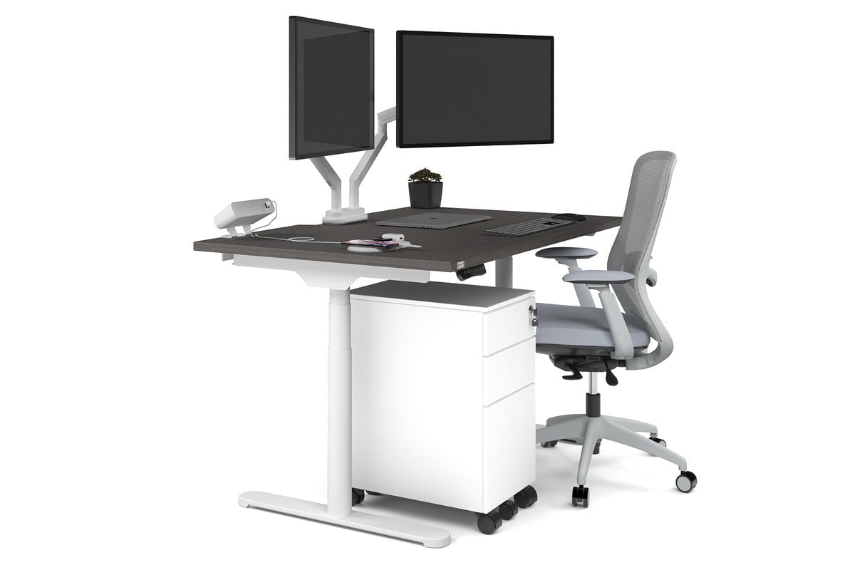 Flexi Premium Height Adjustable Single Workstation Desk - 1200L x 800W with Cable Management Scallop | Ergonomic Standing Desk for Home Office & Workspace