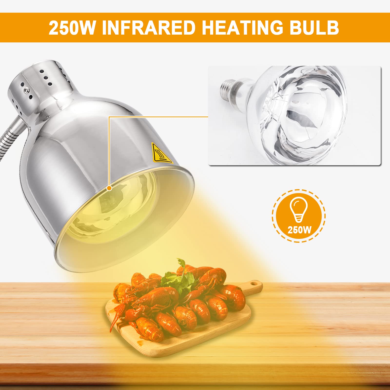 Commercial Food Heat Lamp - 360° Adjustable Head with Marble Base, Infrared Heating Bulb for Restaurants, Buffets & Catering - Perfect for Keeping Food Warm at Events, Cafes & Food Service Counters
