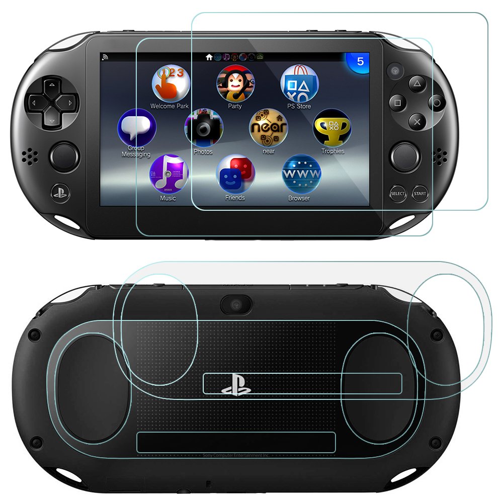 AFUNTA 2 Pack (4 Pcs) Tempered Glass Screen Protector & HD Clear PET Film Back Cover for Sony PlayStation Vita 2000 (PSV 2000) - Anti-Scratch, Bubble-Free Protection for Gaming & Travel Use