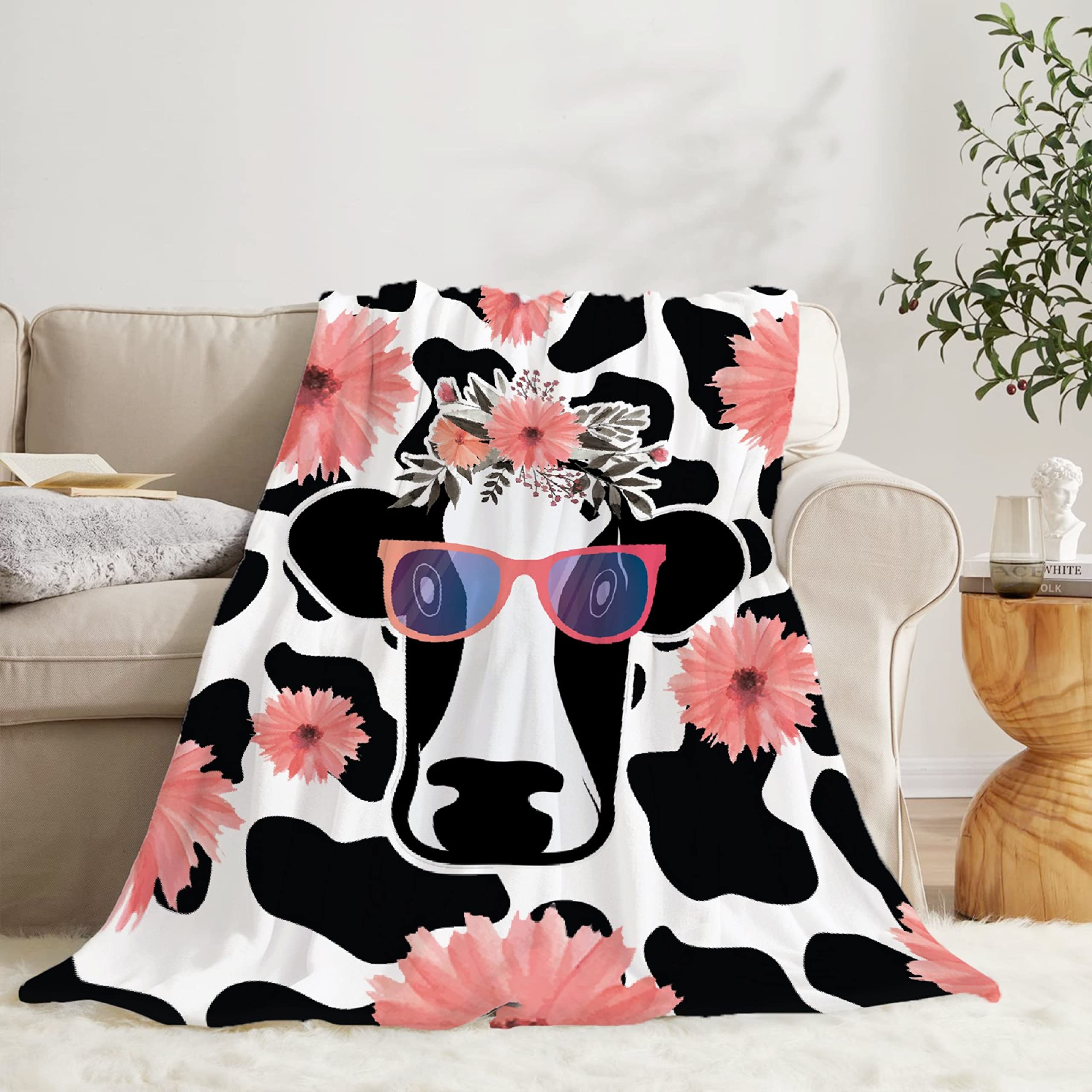 Soft Cow Print Fleece Blanket for Baby Girls & Boys - Ultra Plush Cozy Flannel Throw Blanket 120