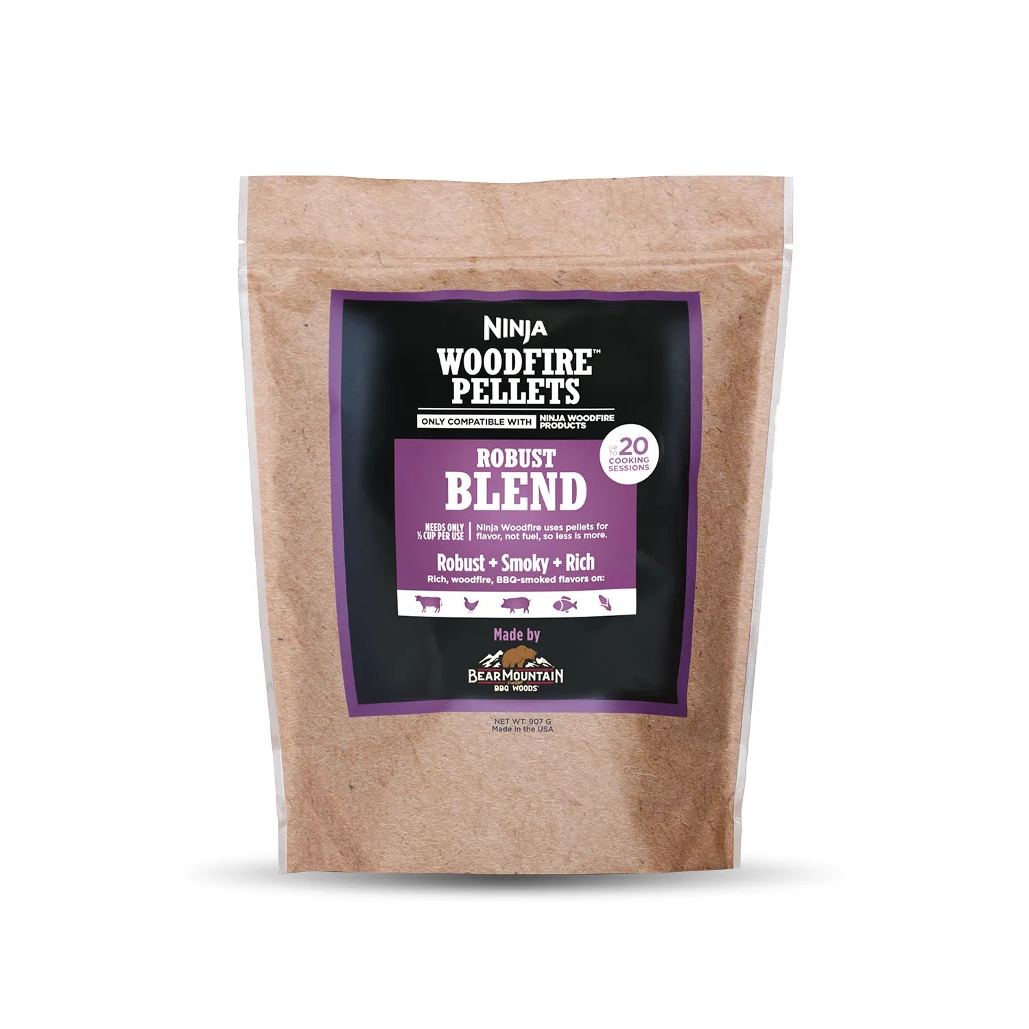 Ninja Woodfire Grill Pellets - Robust Blend, 900g - Premium Smoking Pellets for BBQ, Grilling & Outdoor Cooking