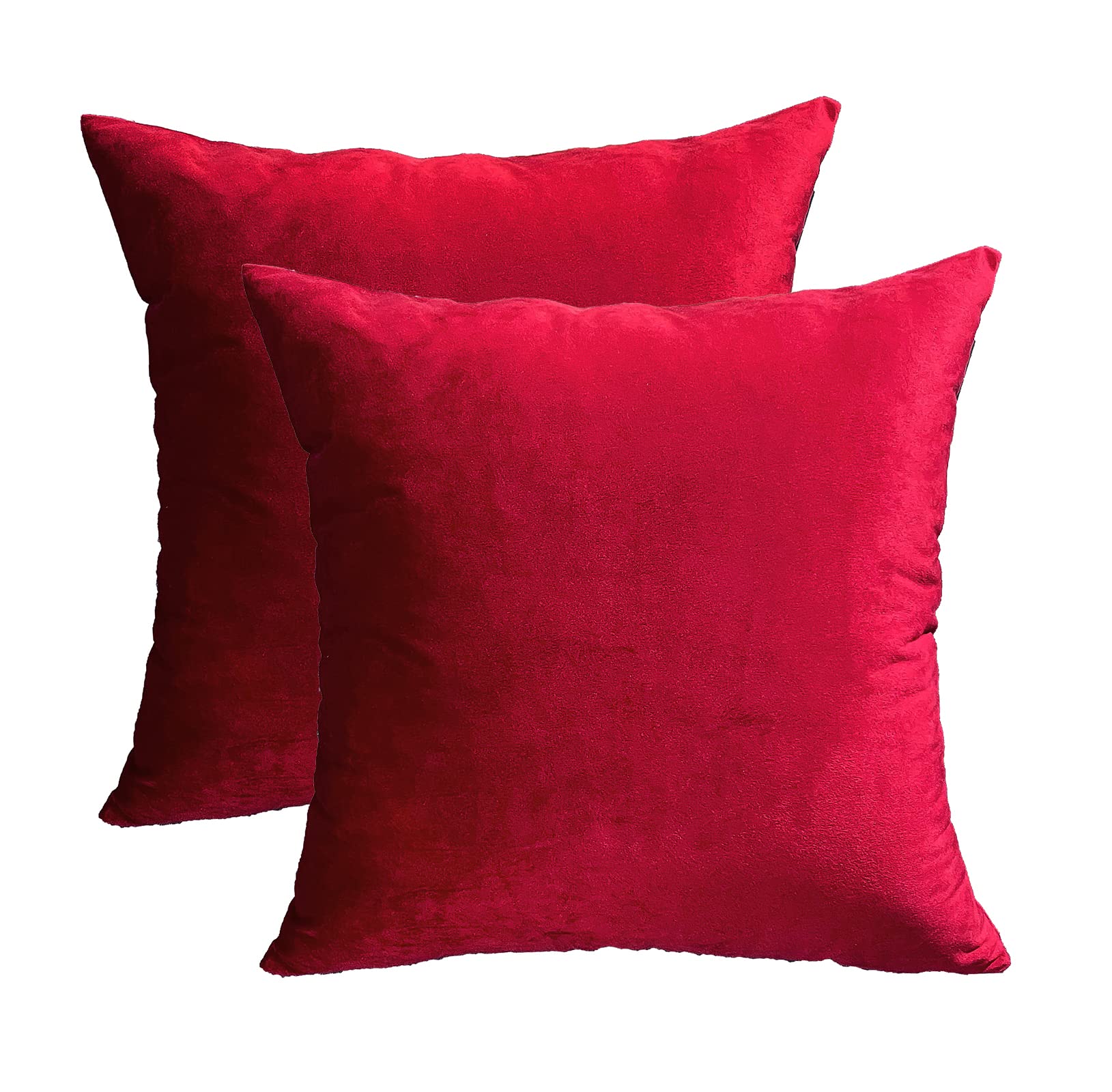 Velvet Decorative Throw Pillow Covers Set of 2 - 18x18 Inch Soft Square Red Cushion Covers for Sofa, Couch, Bed & Chair - Perfect for Living Room, Bedroom & Home Decor