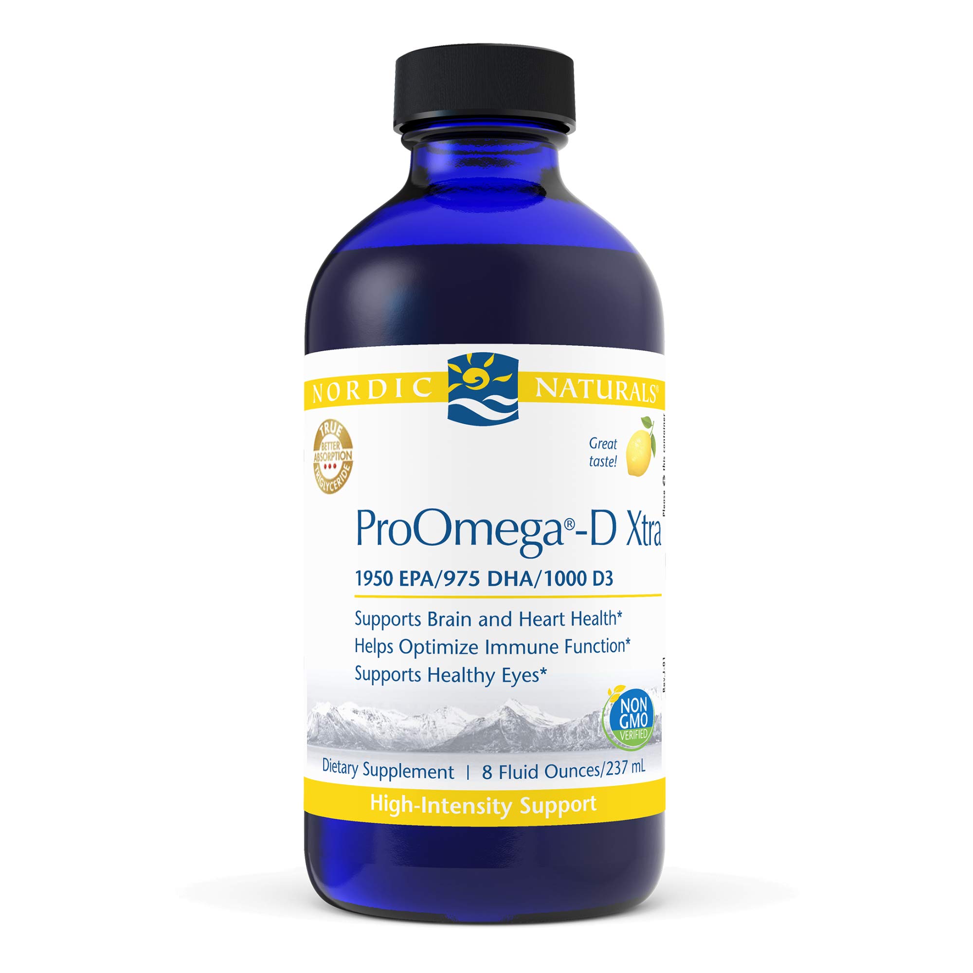 Nordic Naturals ProOmega-D Xtra Liquid, Lemon Flavor - 8 oz - 3400 mg Omega-3 + 1000 IU Vitamin D3 - High-Potency Fish Oil Supplement with EPA & DHA - Supports Brain, Eye, Heart & Immune Health - Non-GMO - 48 Servings - Perfect for Daily Wellness & Immune Support