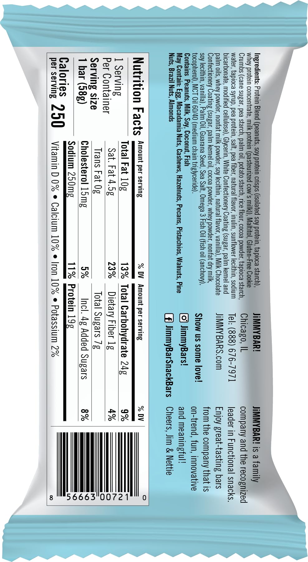 Jimmy's Protein Bar Cookies and Cream - 12 Pack, 18g Protein with Caffeine, Omega-3 & MCT Oil - Low Sugar, Gluten Free, Keto Friendly Energy Snack for Workouts, Hiking & On-the-Go Nutrition