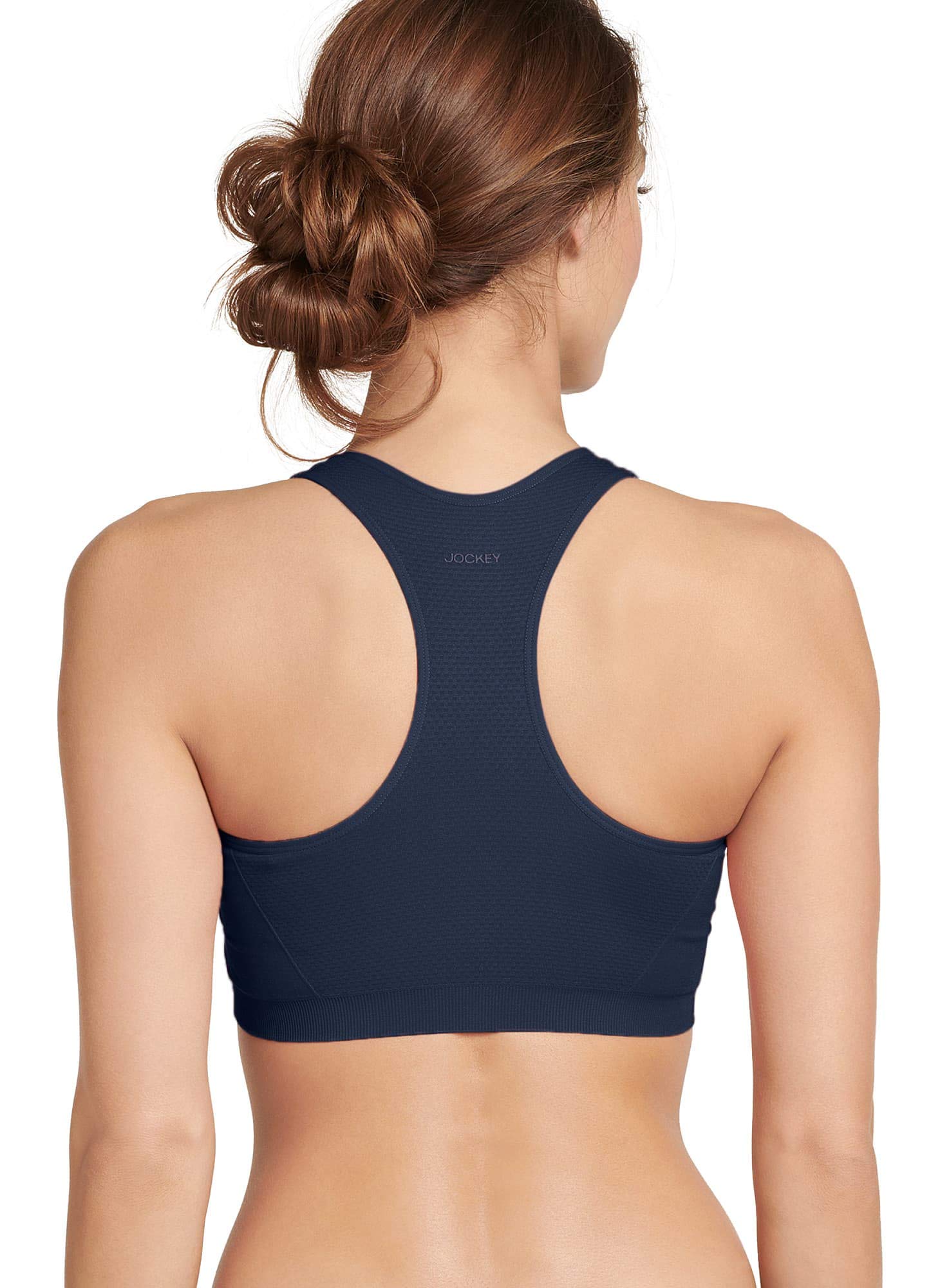 Jockey Women's Mid Impact Seamless Sports Bra with Removable Cups - Blue Velvet - Size M - Perfect for Yoga, Gym & Everyday Comfort