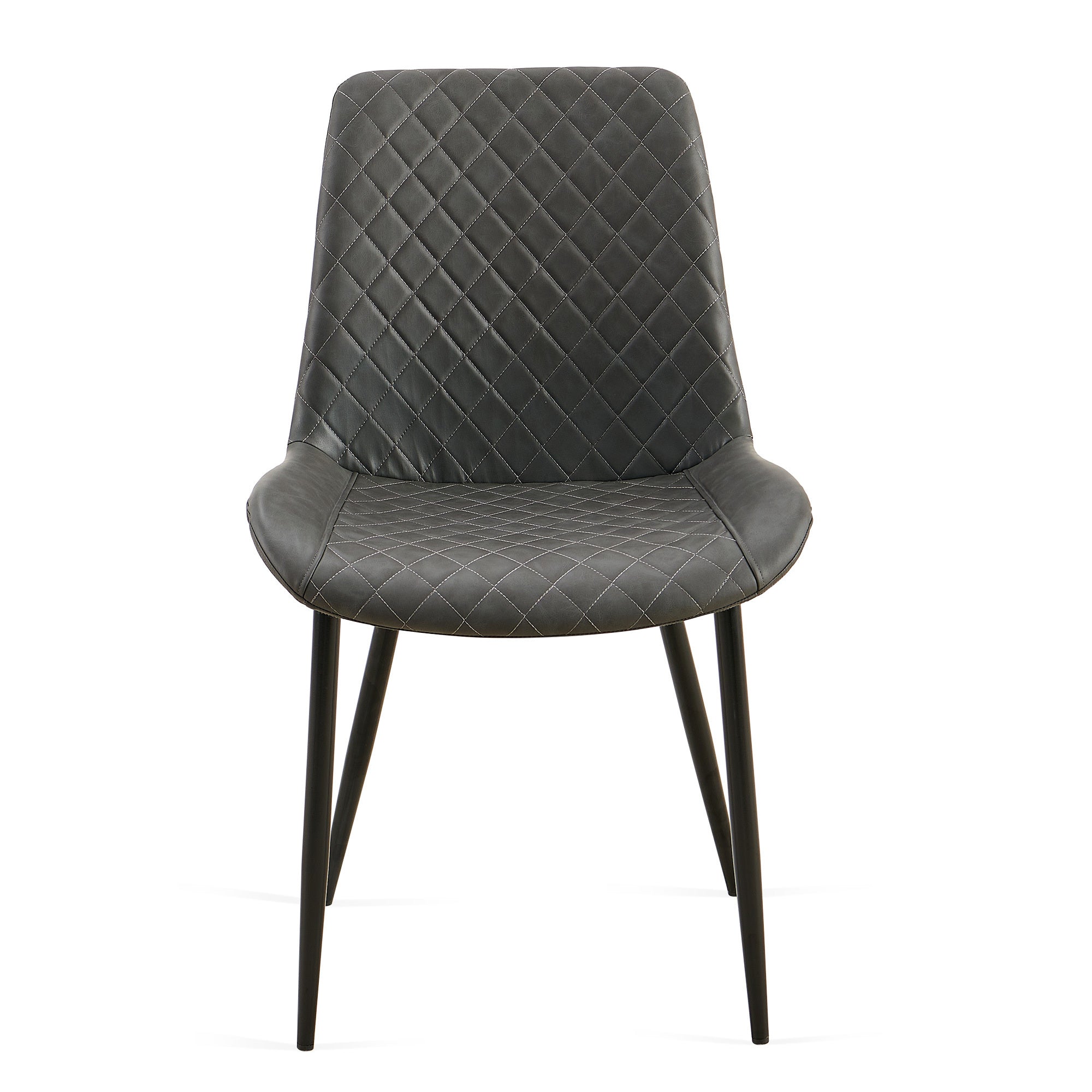 Dark Grey Set of 4 Mid Century Modern Leathaire Dining Chairs - Armless Side Chairs with Metal Legs for Kitchen & Living Room | Perfect for Small Spaces & Contemporary Home Decor