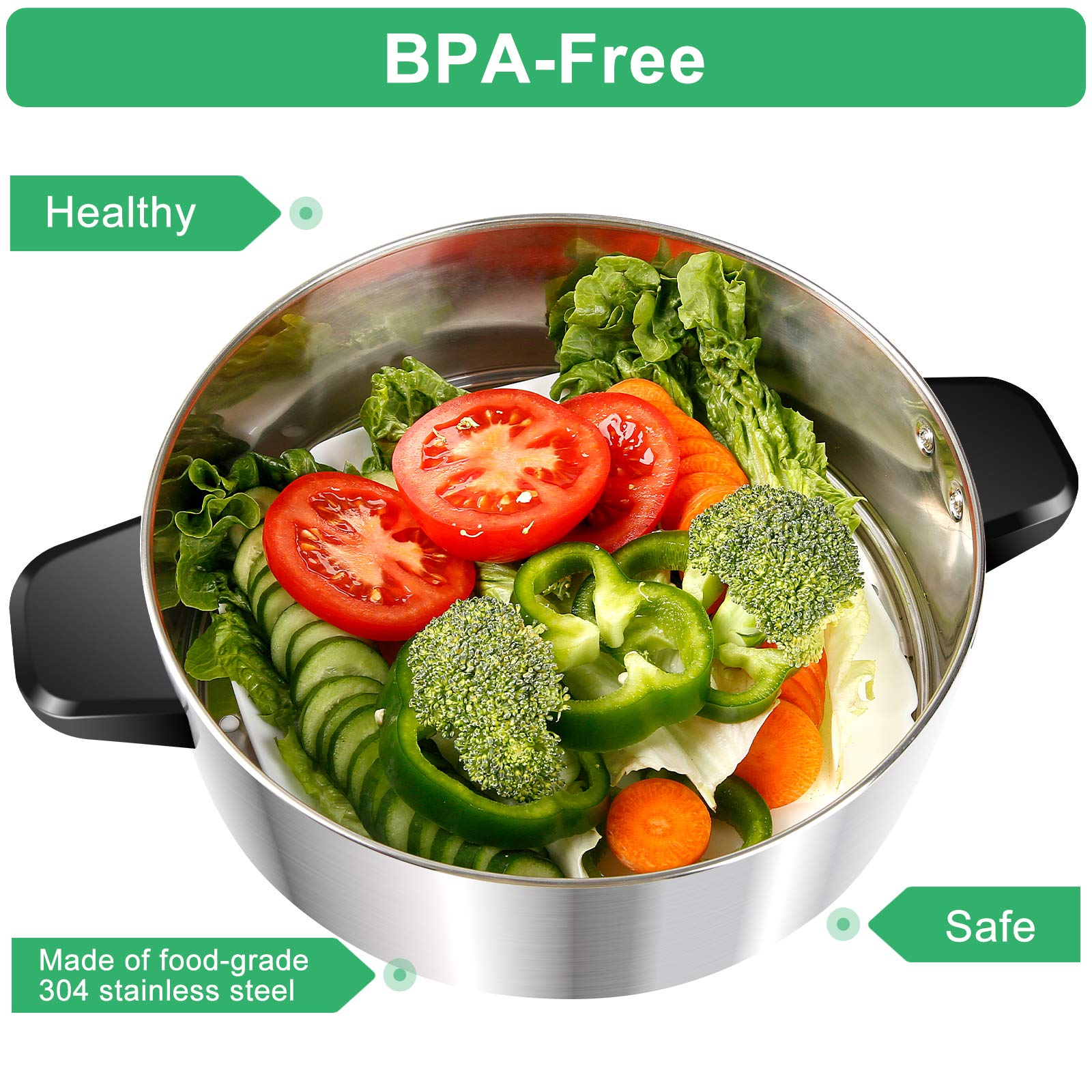 Secura 3-Tier Stainless Steel Food Steamer - Stackable Electric Steam Cooker with Timer for Vegetables, Dumplings & Seafood | Perfect for Healthy Cooking & Meal Prep