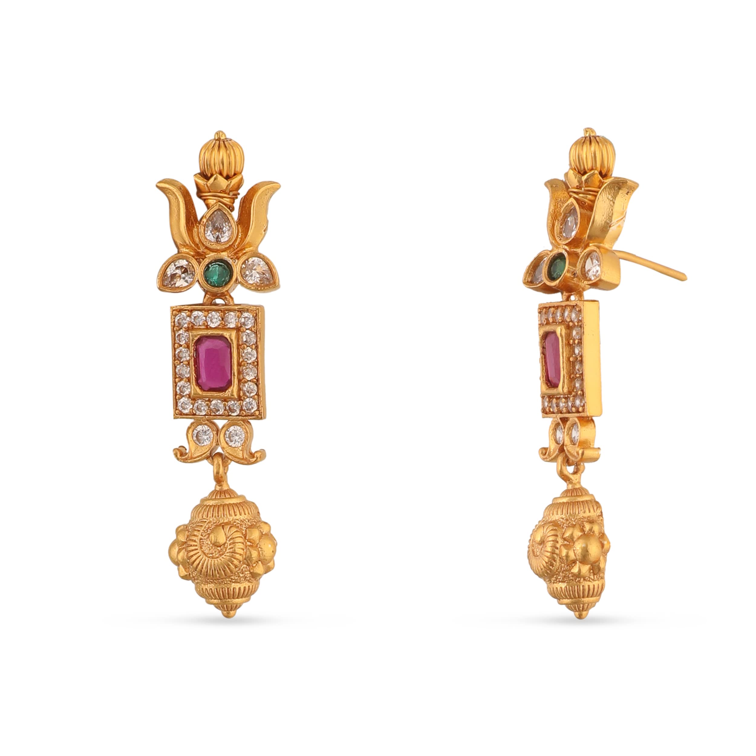 TARINIKA Antique Gold Plated Ahaana Long Necklace Set with Floral Design - Indian Jewelry Sets for Women | Traditional South Indian Necklace for Weddings, Festivals & Ethnic Occasions | 1 Year Warranty | Perfect Gift for Brides & Cultural Events