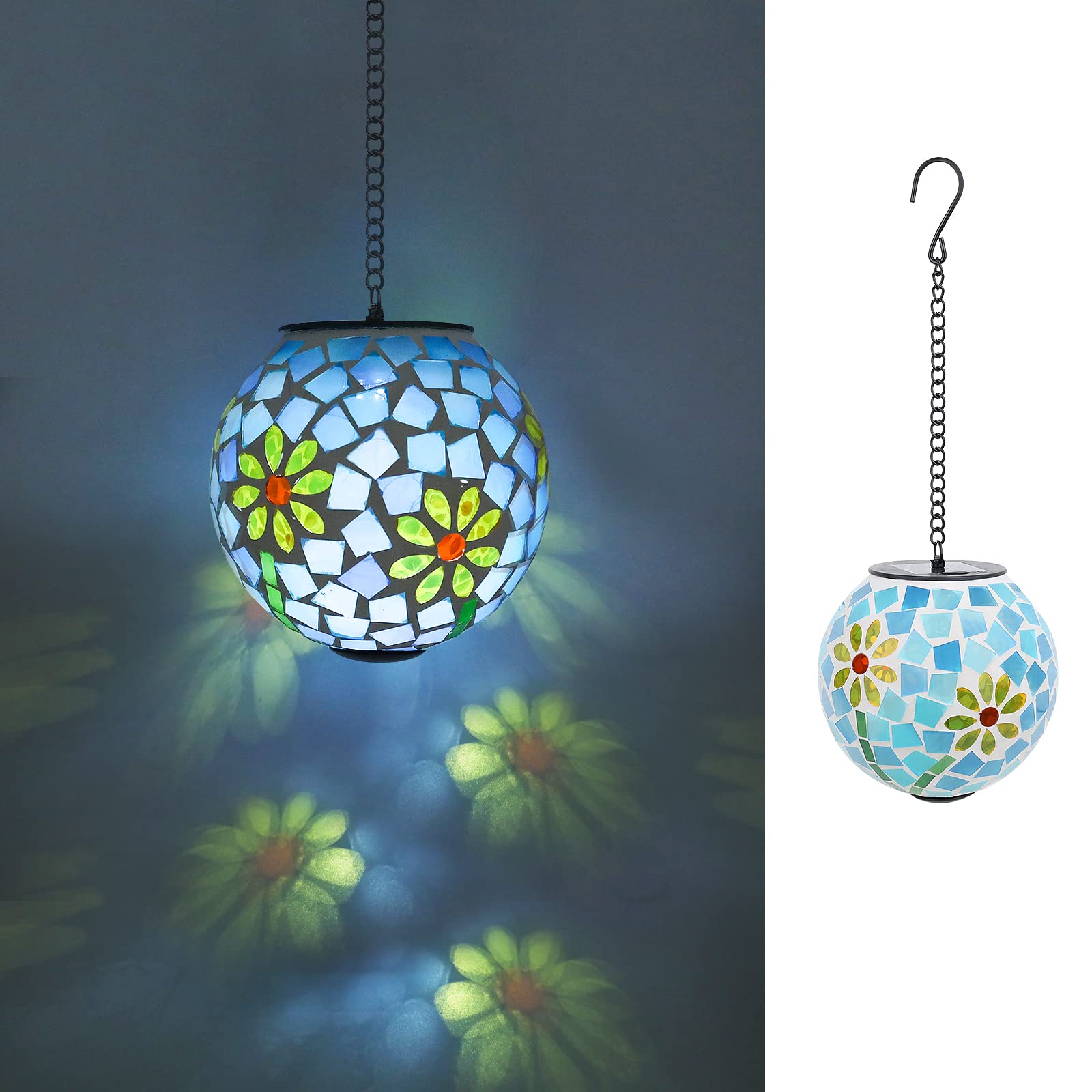 VCUTEKA Solar Lanterns Outdoor Waterproof - Hanging Solar Lights for Garden, Patio, Yard with Mosaic Glass Design | LED Solar Powered Lanterns for Pathway, Landscape Decoration | Perfect for Camping, Backyard Parties & Evening Ambiance
