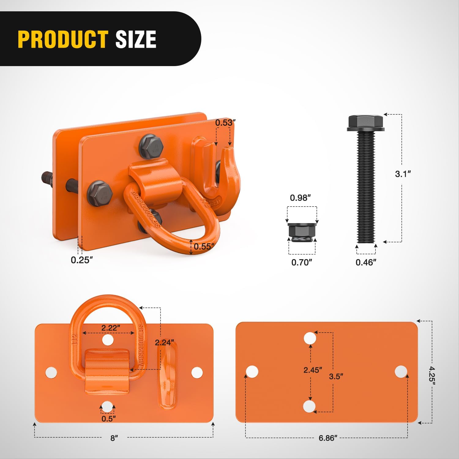 Heavy Duty Tractor Bucket Hooks with Tie Down Ring - Orange (2 Pack) - Secure Farm Equipment & Hauling - Perfect for Tractors, Trailers & Agricultural Use