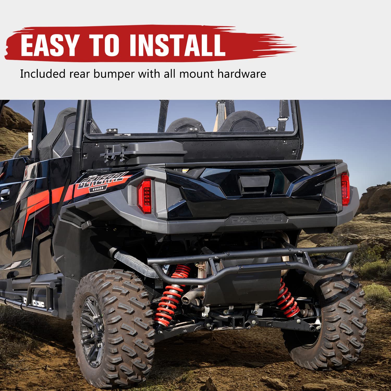 HAKA TOUGH Heavy Duty Rear Bumper & Brush Guard for Polaris General 1000 (2016-2024) - Compatible with General 4 1000/XP 1000/XP 4 1000, OEM #2884345 Replacement - Off-Road Protection & Vehicle Accessories for Adventure & Trail Riding