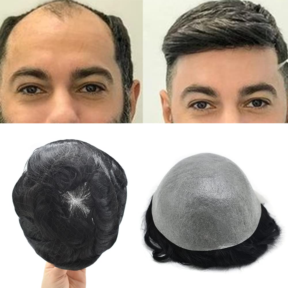 Premium Human Hair Toupee for Men - Ultra Thin Skin 0.03mm V-Looped Hair Replacement System - 8x10 Dark Brown Natural Look - Perfect for Daily Wear, Special Occasions & Hair Loss Solutions