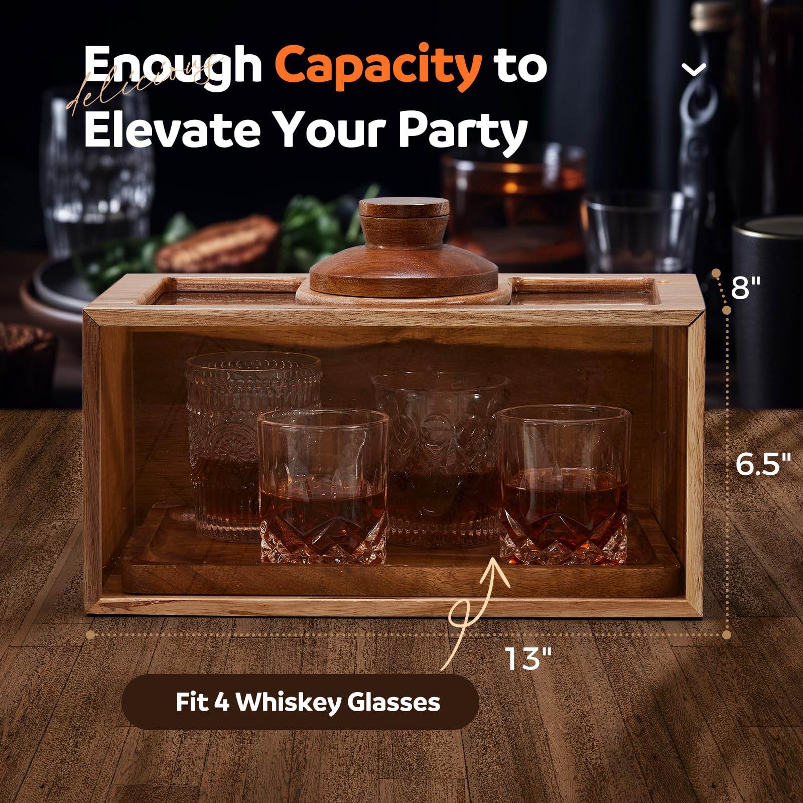 Premium Cocktail Smoker Kit - Whiskey & Bourbon Smoking Gun Set with Wood Chips, Smoking Box & Food Tray - Perfect for Old Fashioned Cocktails & Gourmet Food - Ideal Gift for Men & Home Bartenders (Butane-Free)