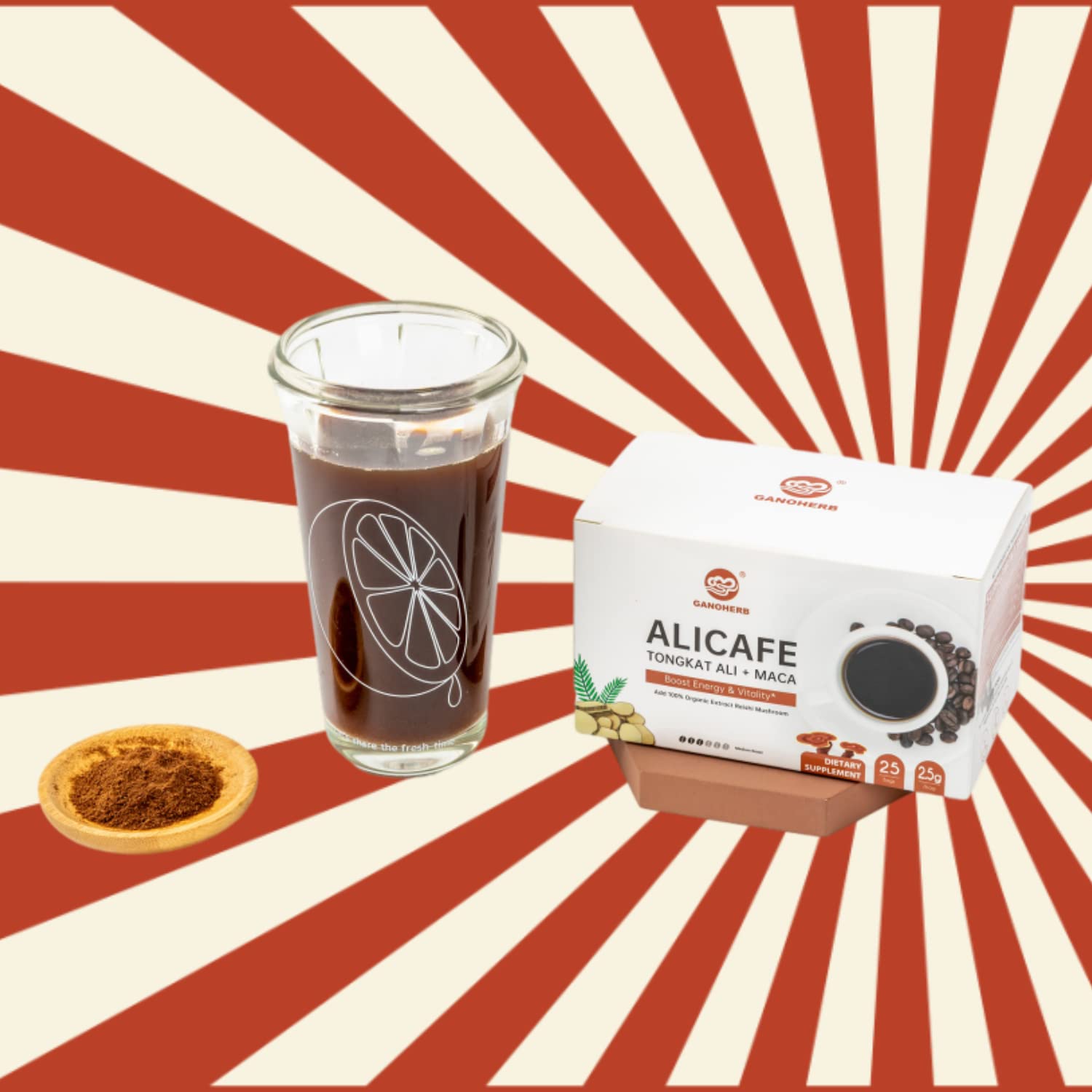 Organic Maca Energy Coffee with Tongkat Ali & Reishi Mushroom - Natural Herbal Coffee for Energy, Focus & Vitality - 25 Single-Serve Packets - Perfect for Workouts, Office & Morning Boost